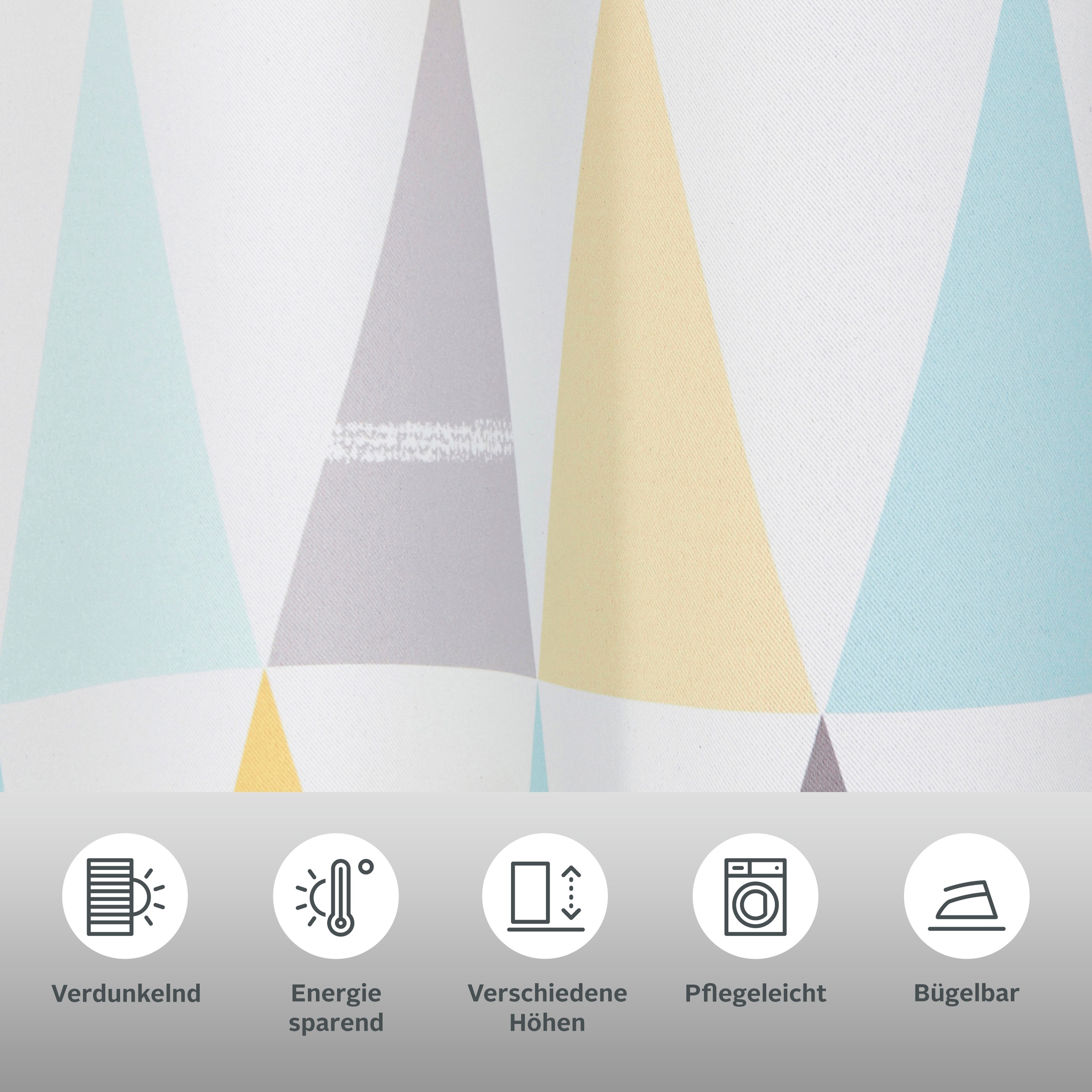 Thumbnail - Lüttenhütt Verdunkelungsvorhang "Dreieck" Ösen 1 Stk. tlg. einseitig mit Dreiecken bedruckte Kindergardine, blickdicht