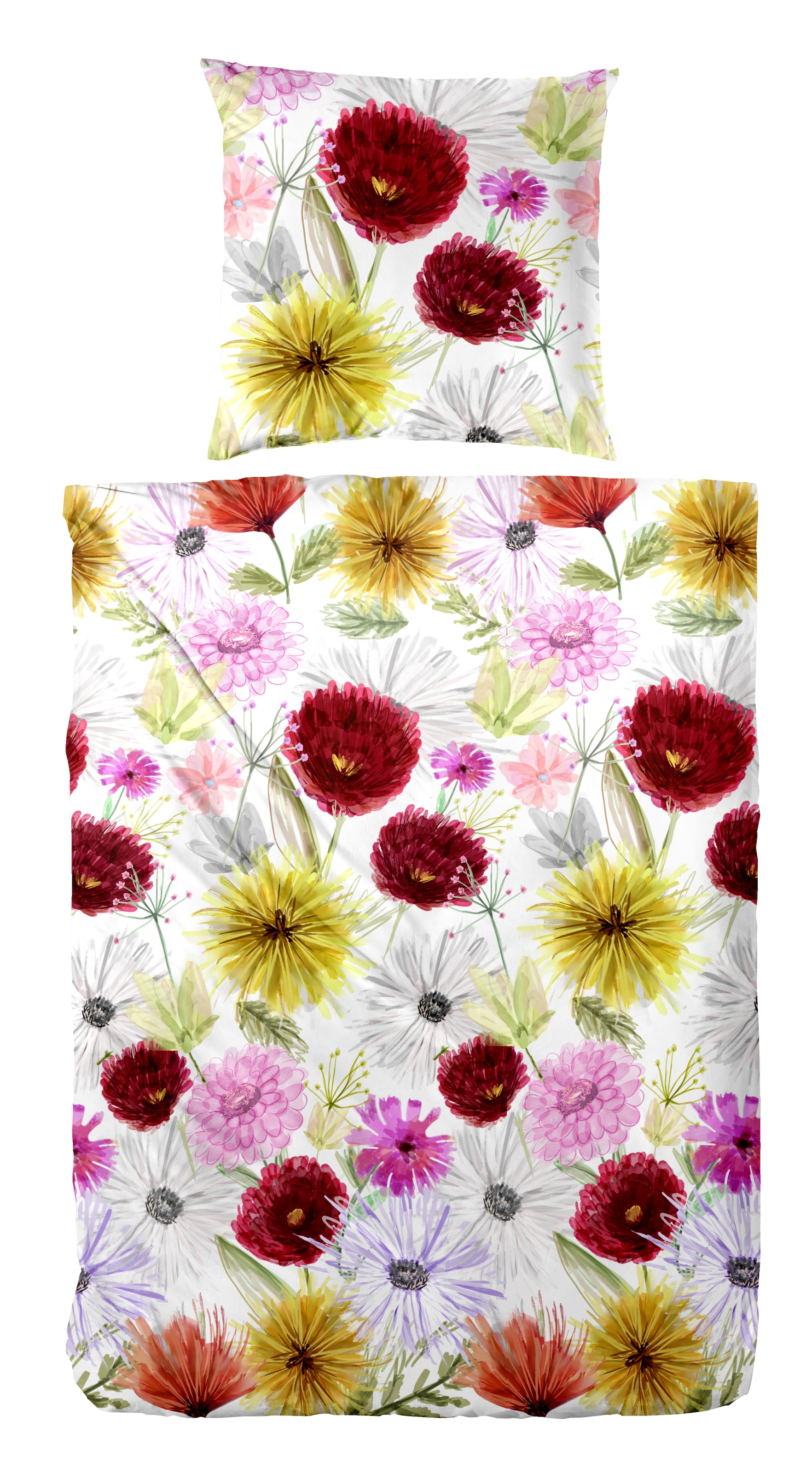 Bettwäsche PRIMERA, bunt, Mako-Satin, Obermaterial: 100% Baumwolle, Bettwäsche, "Mako-Satin-Bettwäsche Summer Time", mit bunten Blumen