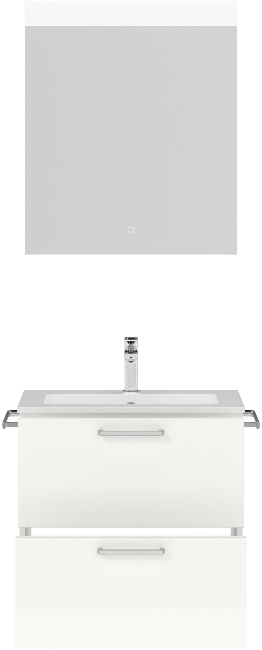 nobilia® Badmöbel-Set »Tolvina«, (2 St., vormontiert, mit Soft-Close), Hochglanz, inkl. Spiegel mit Touch-Sensor, in vier Breiten
