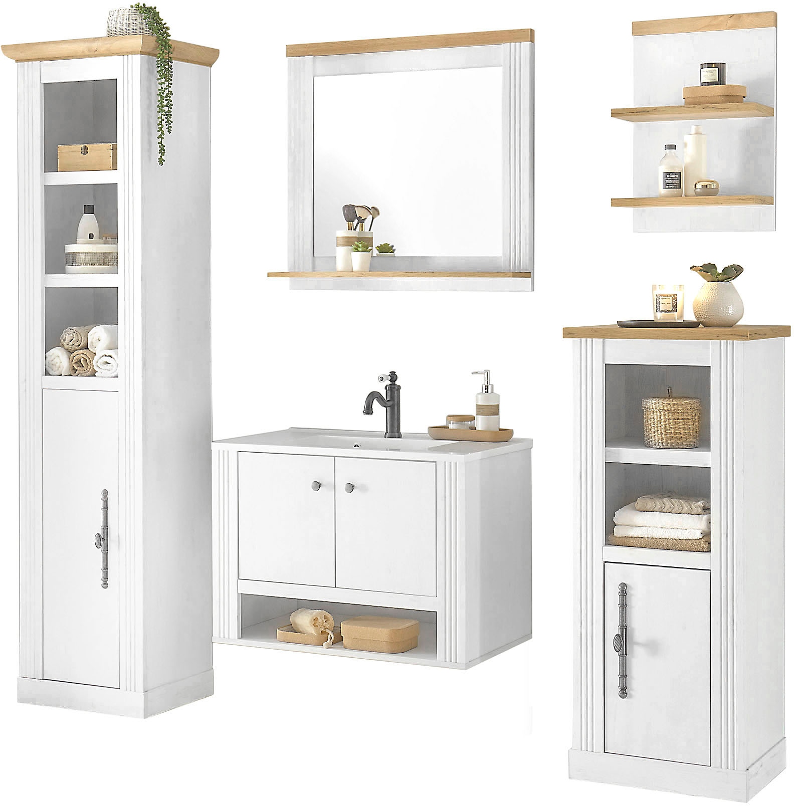 Home affaire Badmöbel-Set "WESTMINSTER, Bad im Landhausstil, 5-teiliges Bad günstig online kaufen