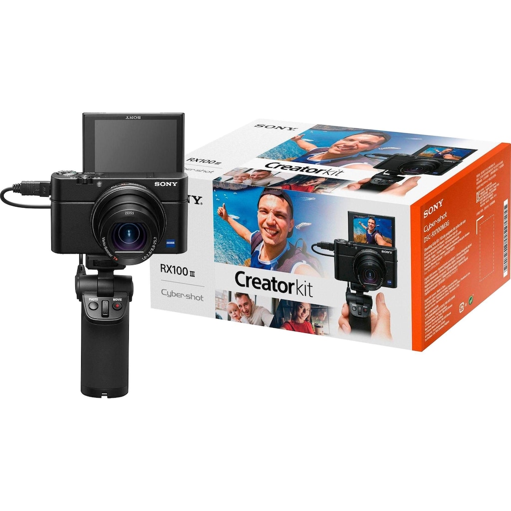 Sony Systemkamera »DSC-RX100 III G«, 24-70mm Carl Zeiss Vario Sonnar T* Objektiv (F1.8-F2.8), 20,1 MP, 2,9 fachx opt. Zoom, NFC-WLAN (Wi-Fi), inkl. VCT-SGR1 Stativgriff