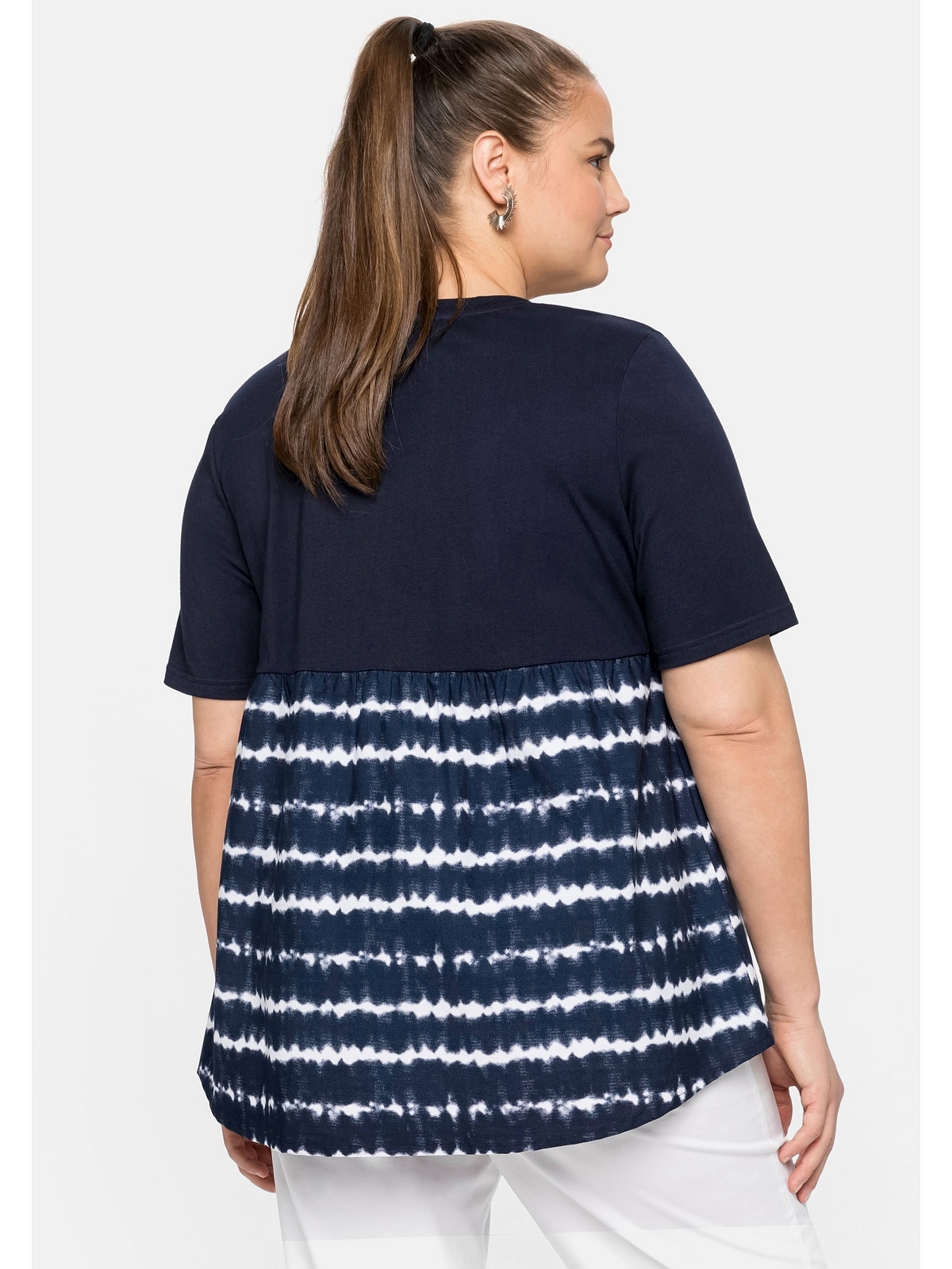 Sheego Longshirt mit Größen«, im Batik-Ringeln online »Große Materialmix, | BAUR kaufen