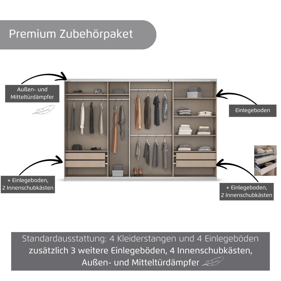 rauch Kleiderschrank »Schwebetürenschrank OTTO´s Choice Garderobe Schrank TOP ANGEBOT Avola«, (in 3 verschiedenen Ausstattungen BASIC/CLASSIC/PREMIUM inkl. Spiegel), mit eleganten Zierleisten in Chrom, Schwarz oder Weiß MADE IN GERMANY