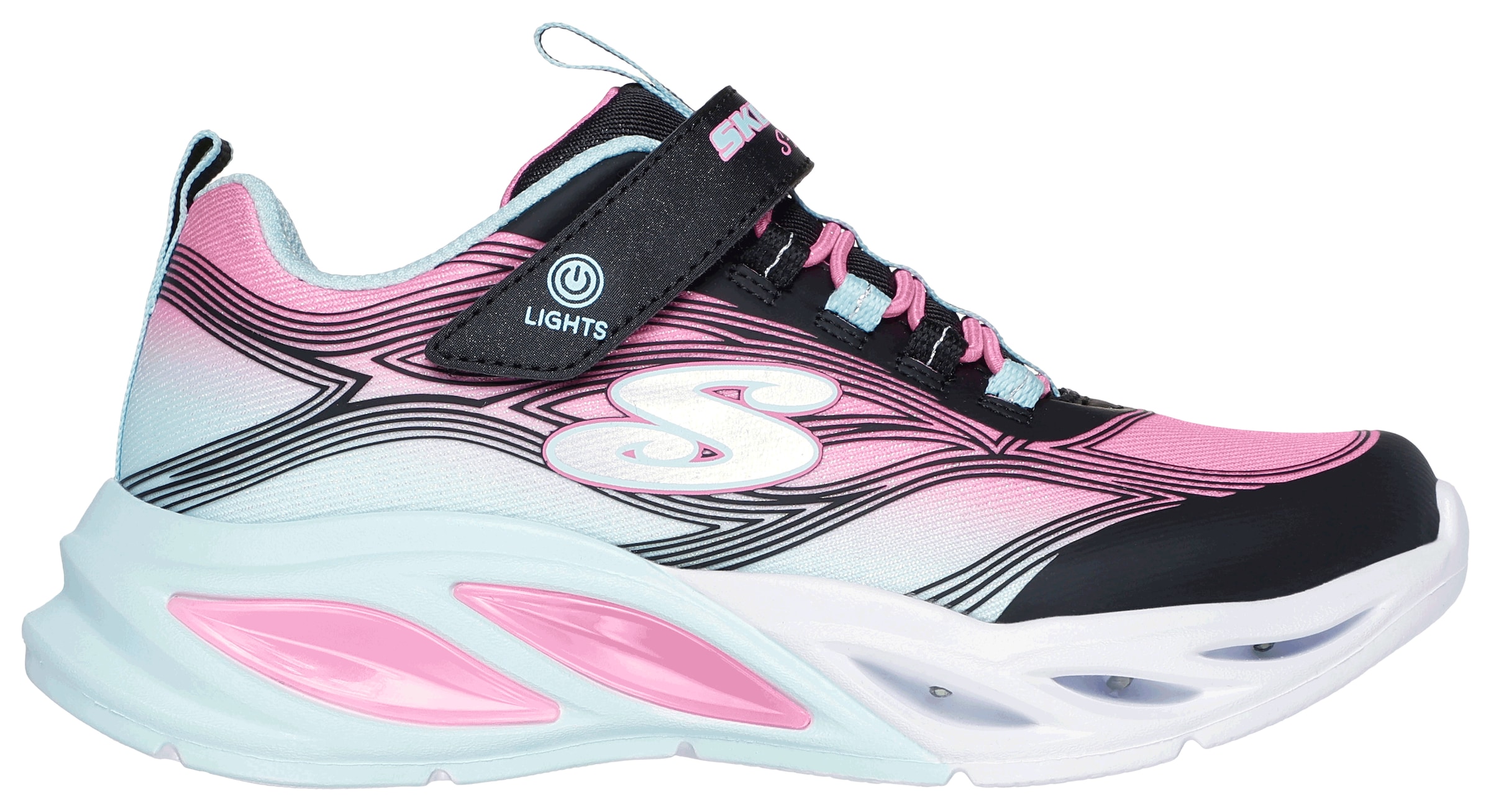 Skechers Sneaker »COSMIC GLOW LIGHTS«, Blink,-Klettschuh mit Glitzer, Größenschablone zum Download