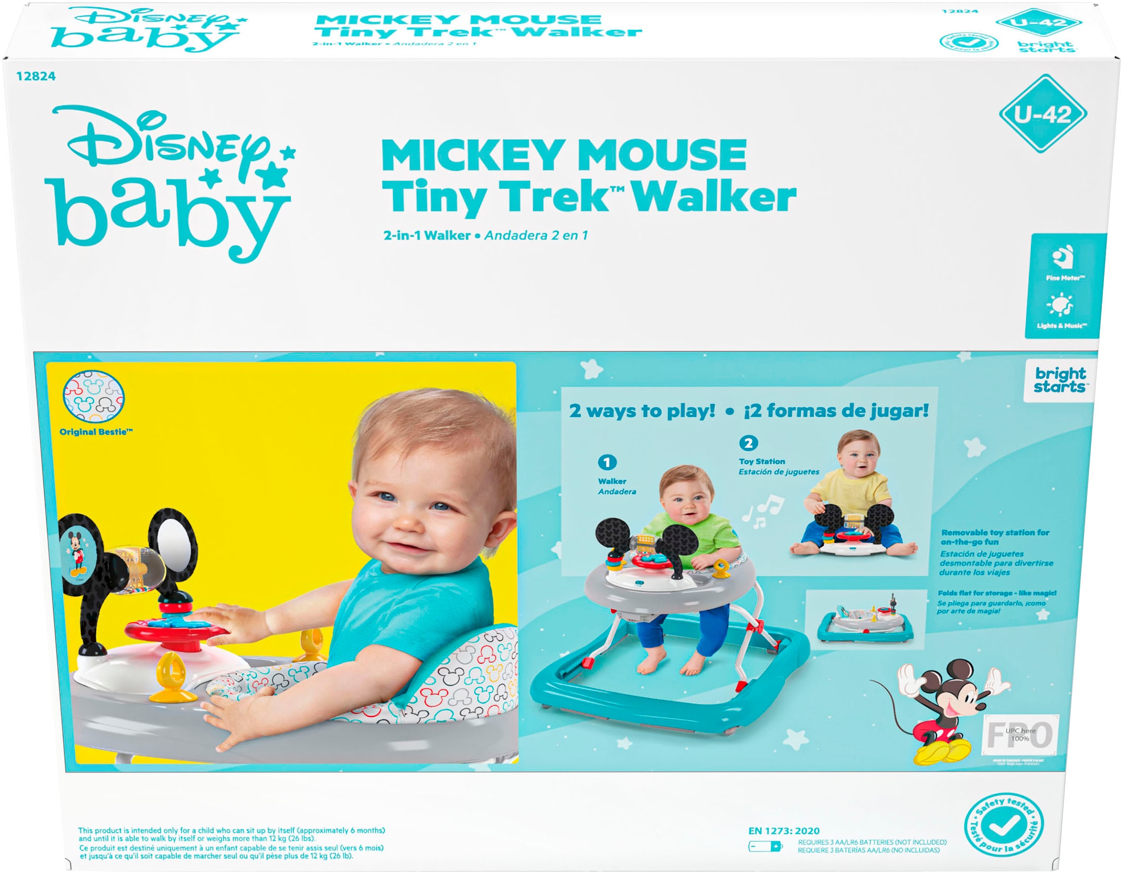 Bright Starts Lauflernhilfe »MICKEY MOUSE Tiny Trek™ Walker, Original Bestie™, 2-in-1 Walker«, mit Licht und Sound