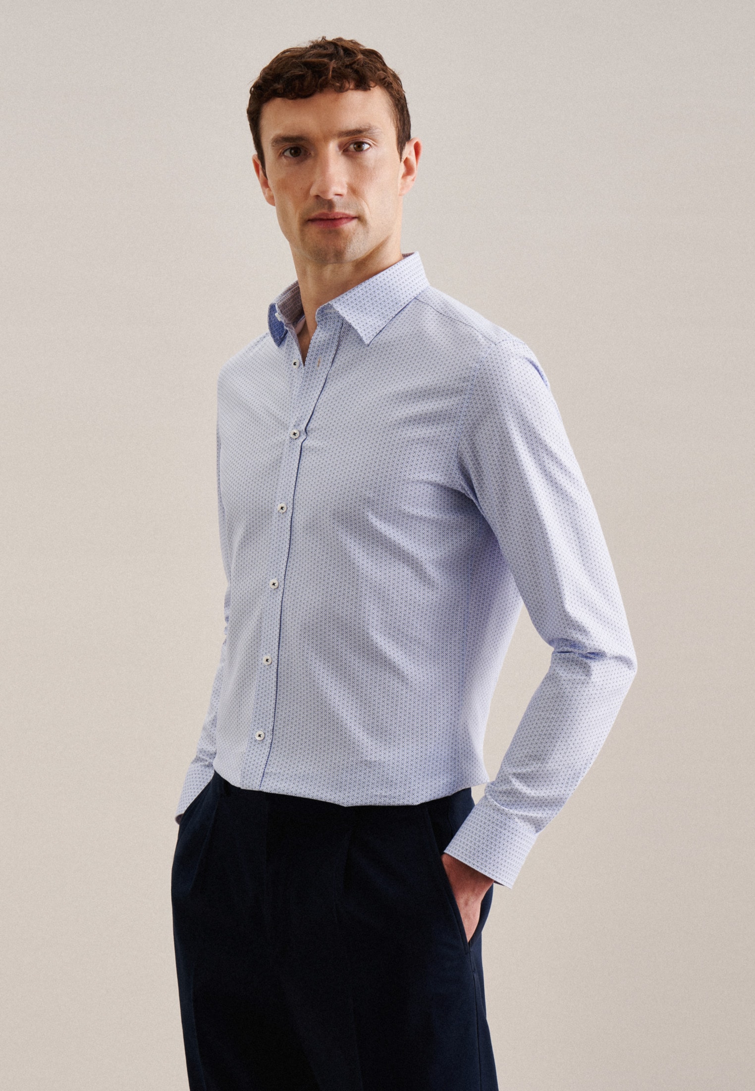 seidensticker Businesshemd "Slim", Slim Langarm Covered-Button-Down-Kragen Druck