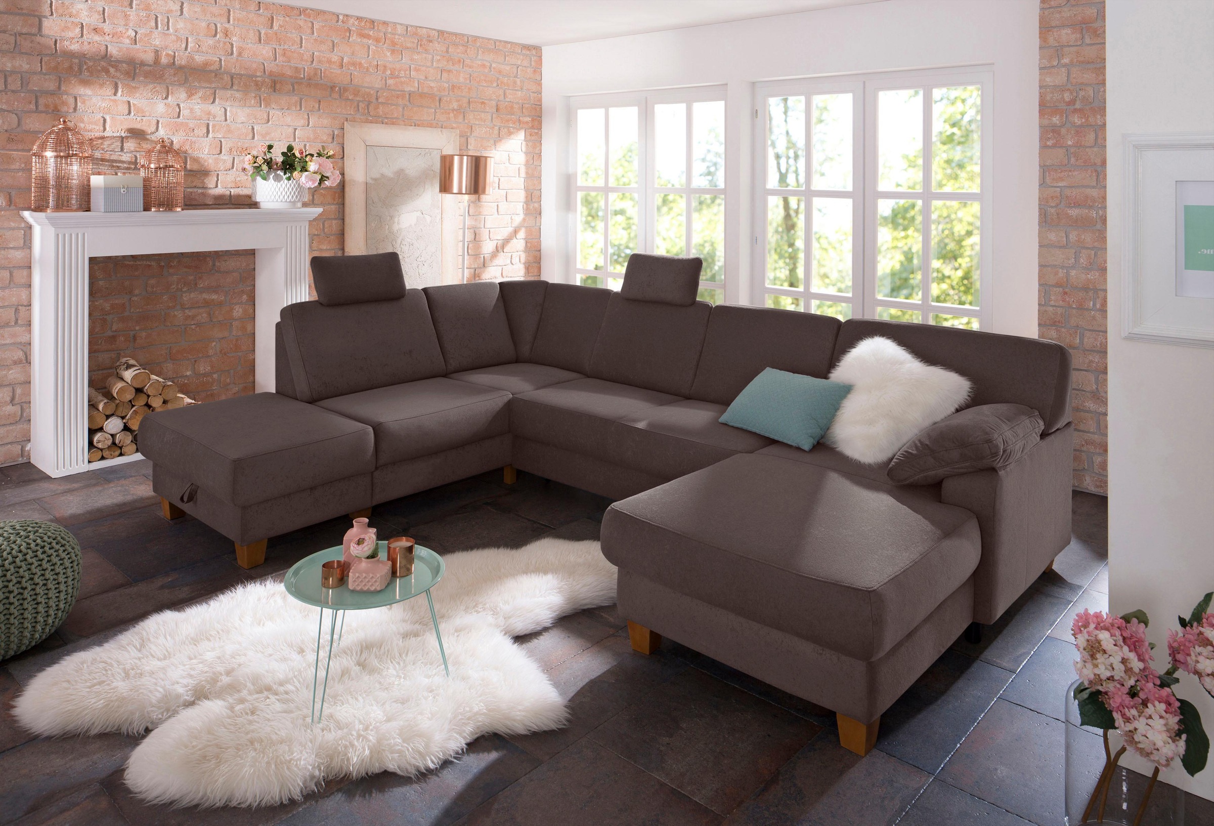 Home affaire Wohnlandschaft "Belfort U-Form" mit Federkern, wahlweise mit B günstig online kaufen