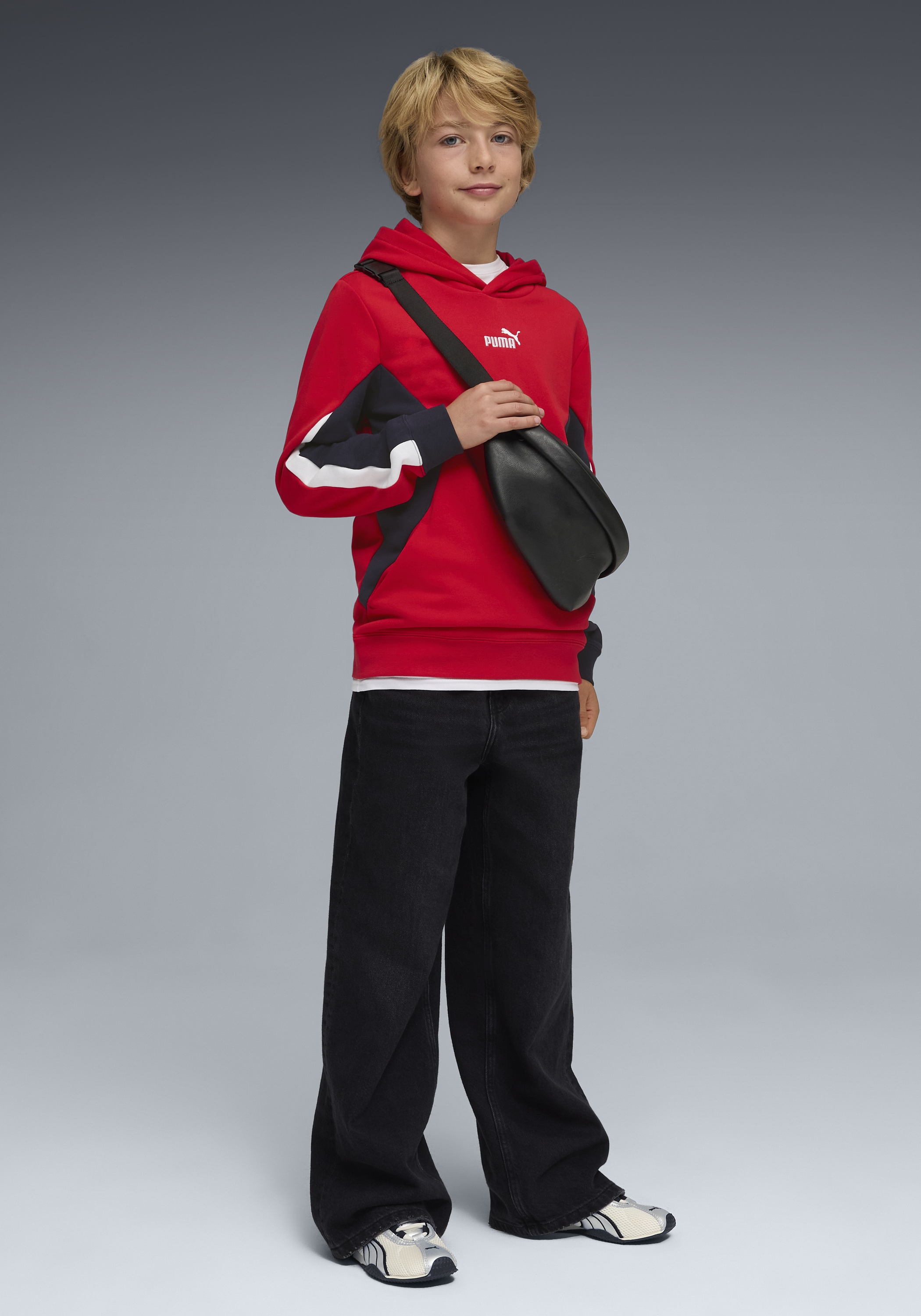 PUMA Kapuzensweatshirt "ESS BLOCK HOODIE TR B", Regular Fit, für Jugendliche, aus Baumwollmischung, mit Kapuze