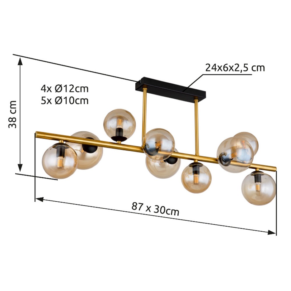GLOBO LIGHTING Deckenleuchte »RIHA« G9 1 Stk. Warmweiß Deckenleuchte Schwarz/Messing, Amberglas, 5 Gläser, LED G9