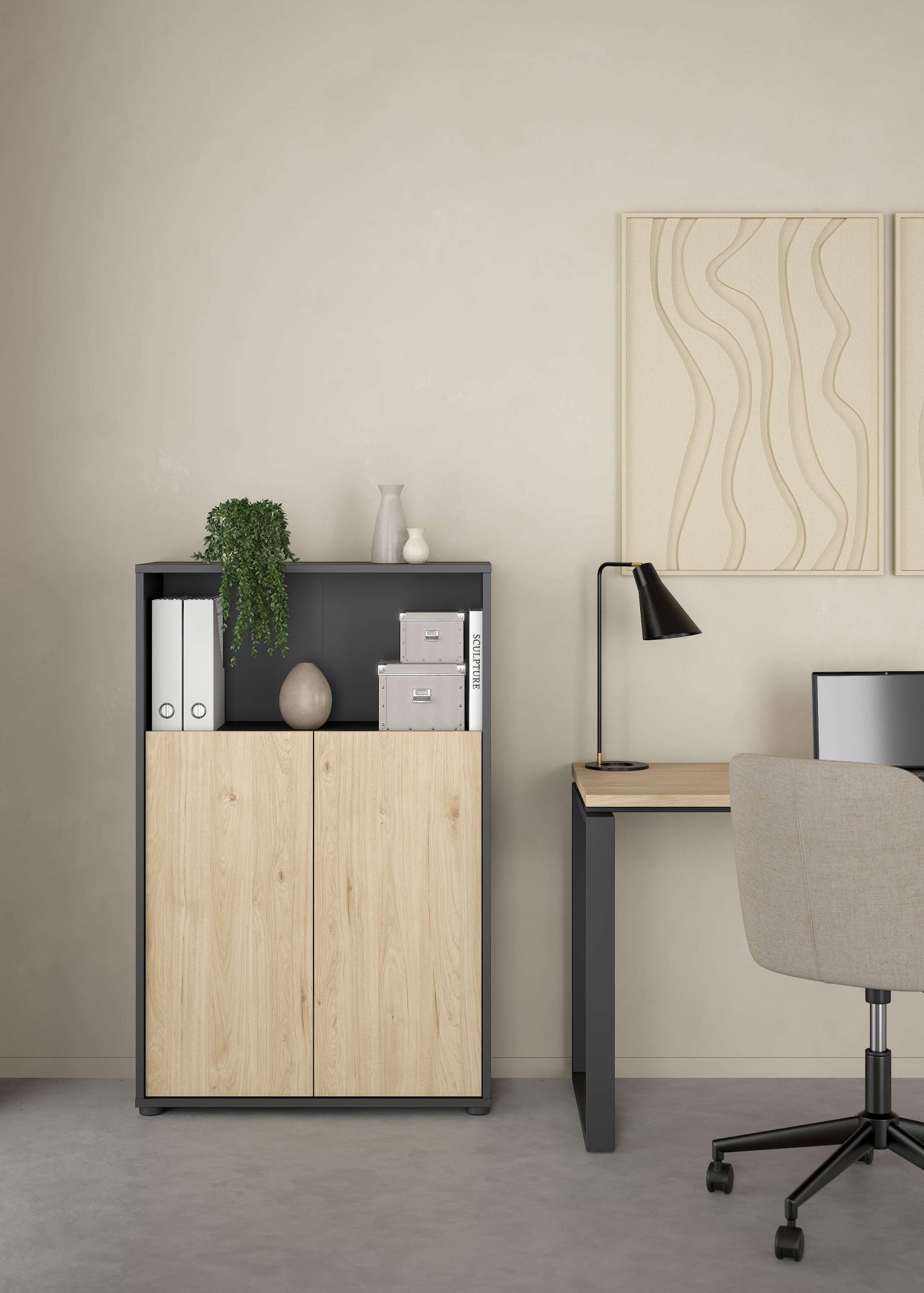 Home affaire Kommode "Sign Sideboard mit Ablageregal für Akten, Bücher" mit 2 Türen, dahinter 2 Einlegeböden, Höhe 123 cm, Breite 80 cm
