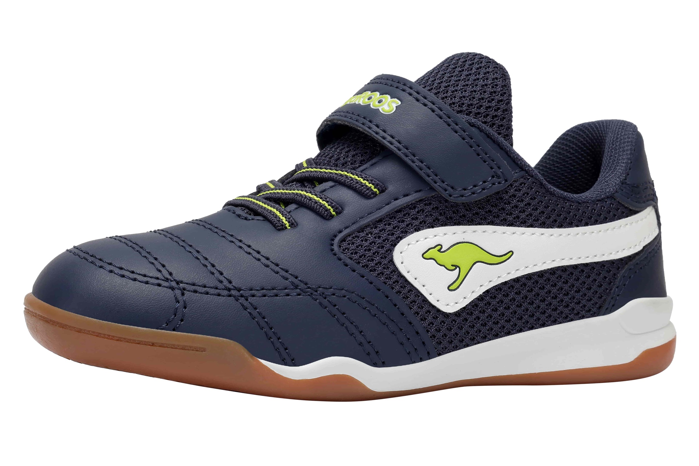 Indoorschuh KANGAROOS "K-BRACEYARD EV", Mädchen, Gr. 32, dk navy, lime, Mesh, Synthetik, Schuhe, Hallenschuh für Kinder und Jugendliche, mit Klettverschluss