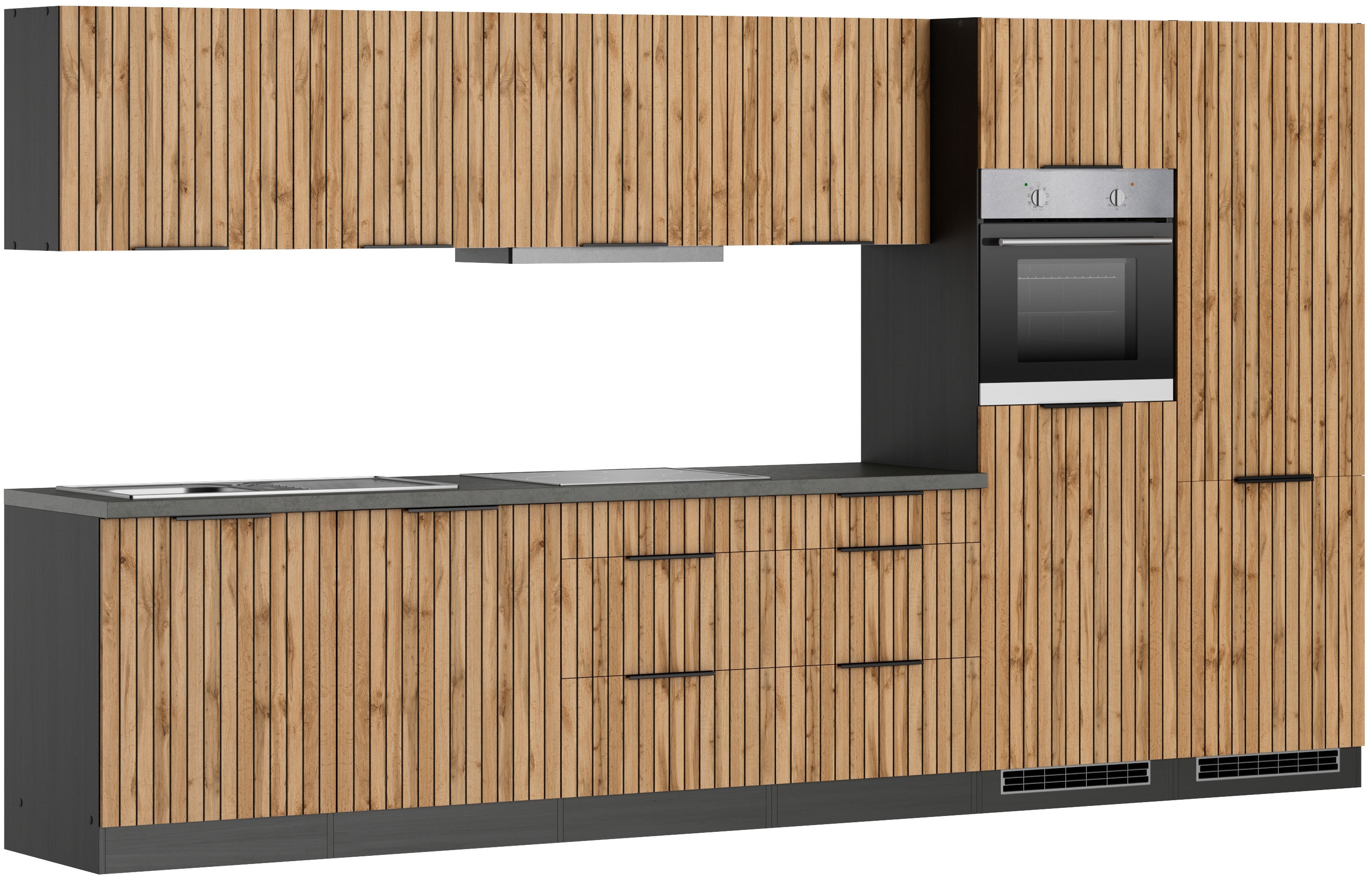 KOCHSTATION Küchenzeile "KS-Lagos, Breite 360 cm, wahlweise mit E-Geräten" GK-oder Induktionskochfeld, Spüle edelstahl oder schwarz