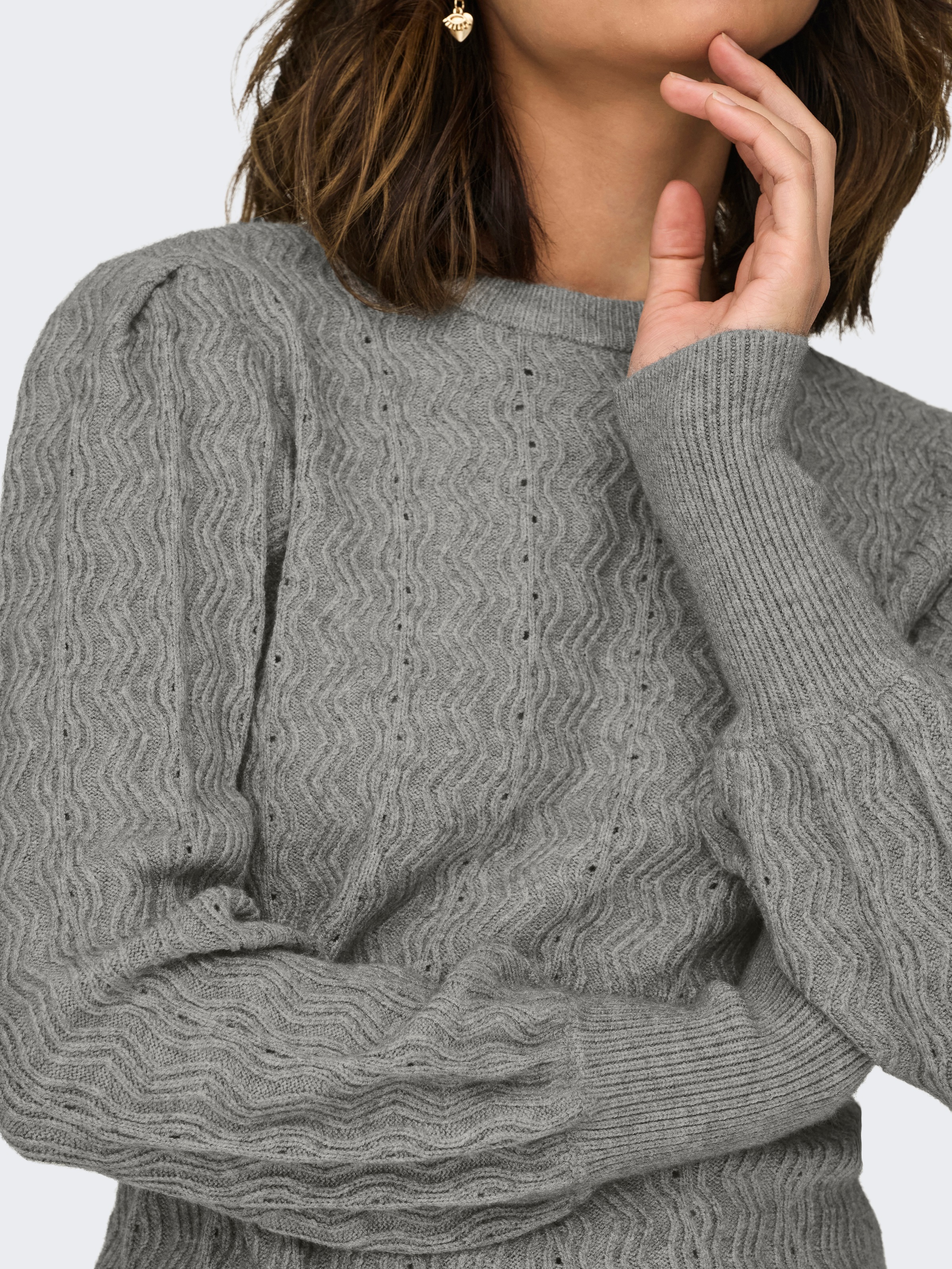 Thumbnail - ONLY Rundhalspullover "ONLKATIA LS STRUC PUFF ONECK CC KNT" Materialmix, regular fit