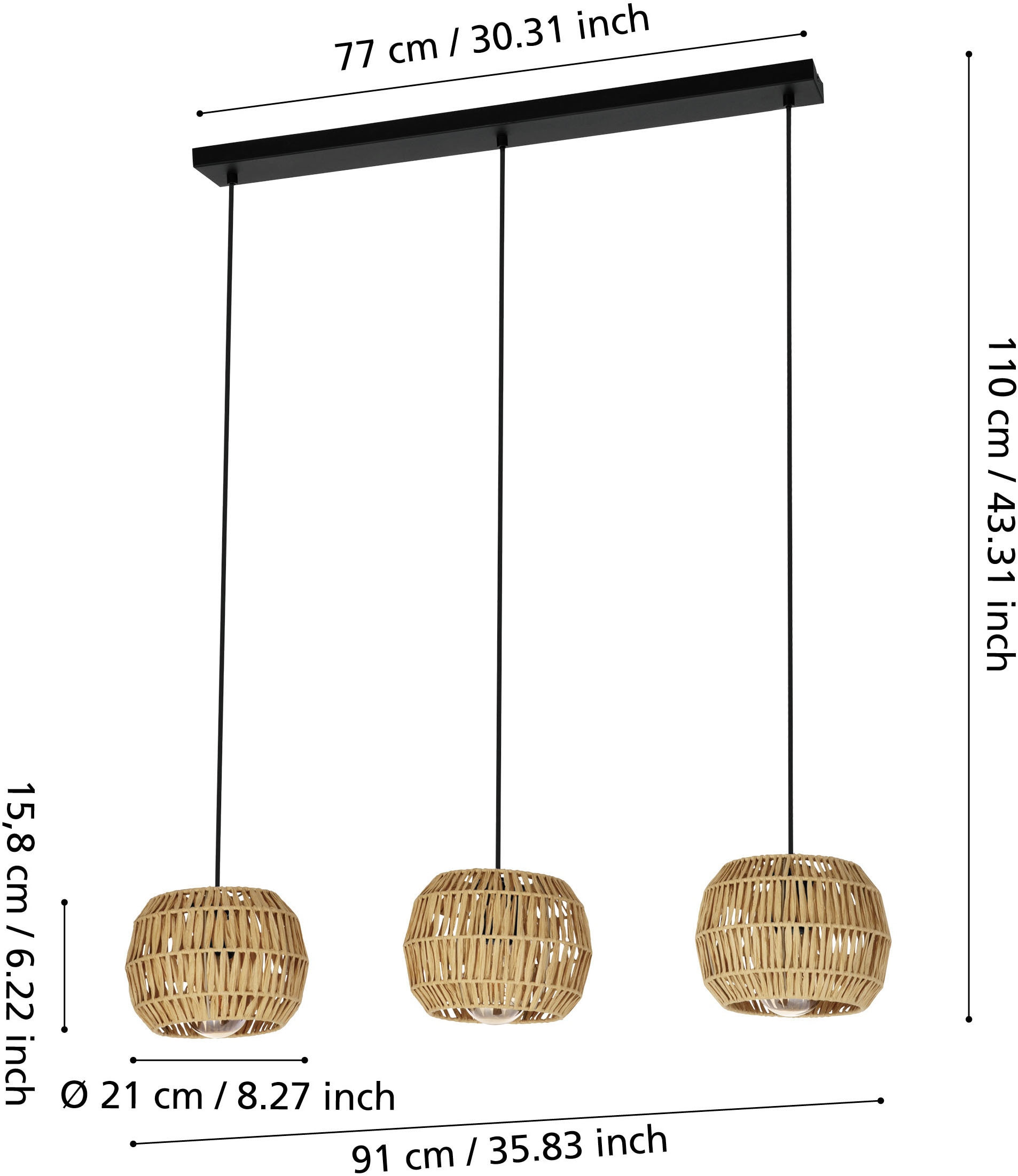 EGLO Hängeleuchte »SHELDON Pendellampe - Stahl - E27 - 3X40W - IP20« E27 1 Stk. Hängelampe, Deckenlampe, Wohnzimmer, Esszimmer, L91 x B21 x H110 cm