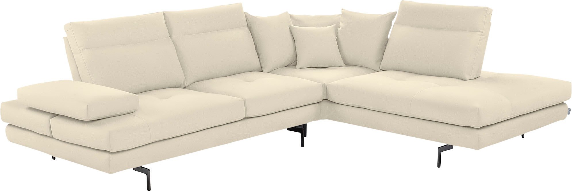 CALIA ITALIA Ecksofa "Toby Wing, B/T: 288/232 cm, Designsofa, Premium Sitzkomfort, L-Form" Sitztiefenverstellung, wahlw. mit Kissen-Set,Füße schwarz matt