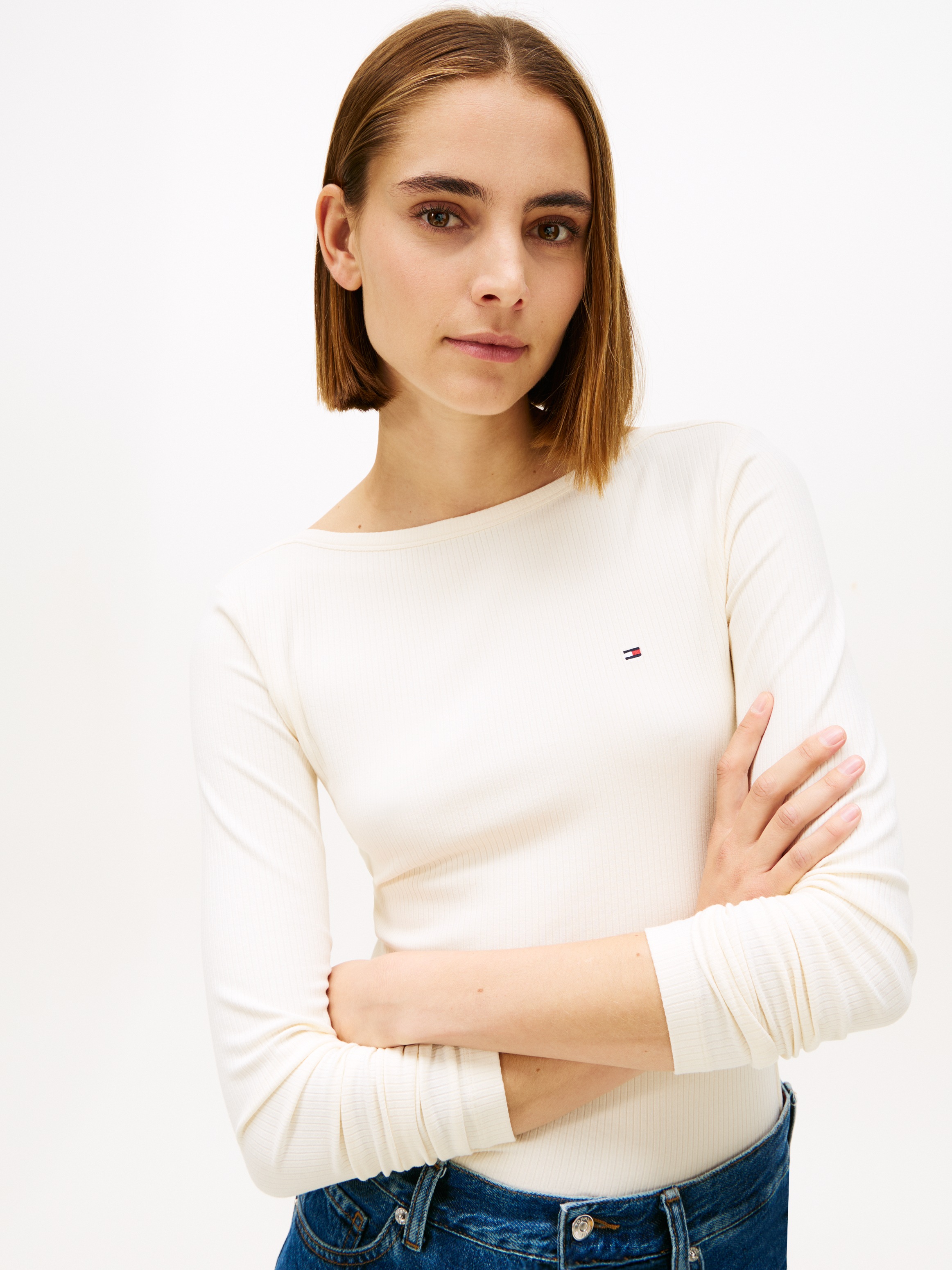 Tommy Hilfiger Langarmshirt "SLIM 5X2 RIB BOAT-NK LS mit U-Boot Ausschnitt günstig online kaufen