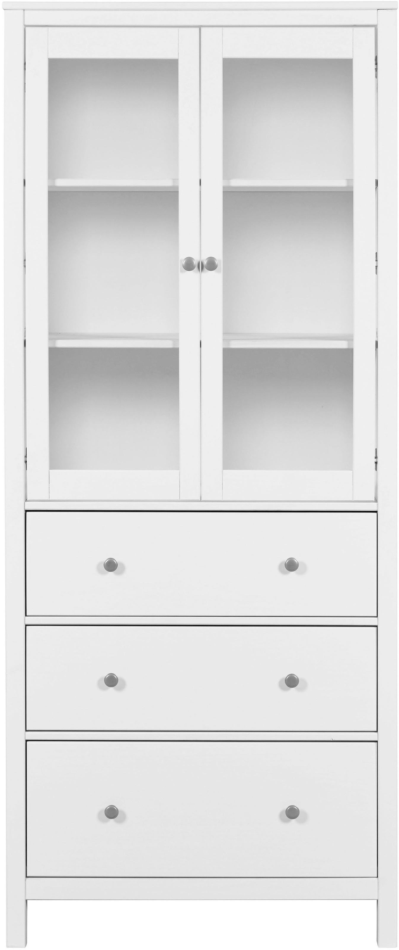 Inter Link Vitrine "Pinora, Buffet Kiefer Massivholz, Küchenschrank Weiss lackiert" 1 Stk. tlg. Geschirrschrank im Skandi Look, viel Stauraum, 82 x 39,50 x 197 cm