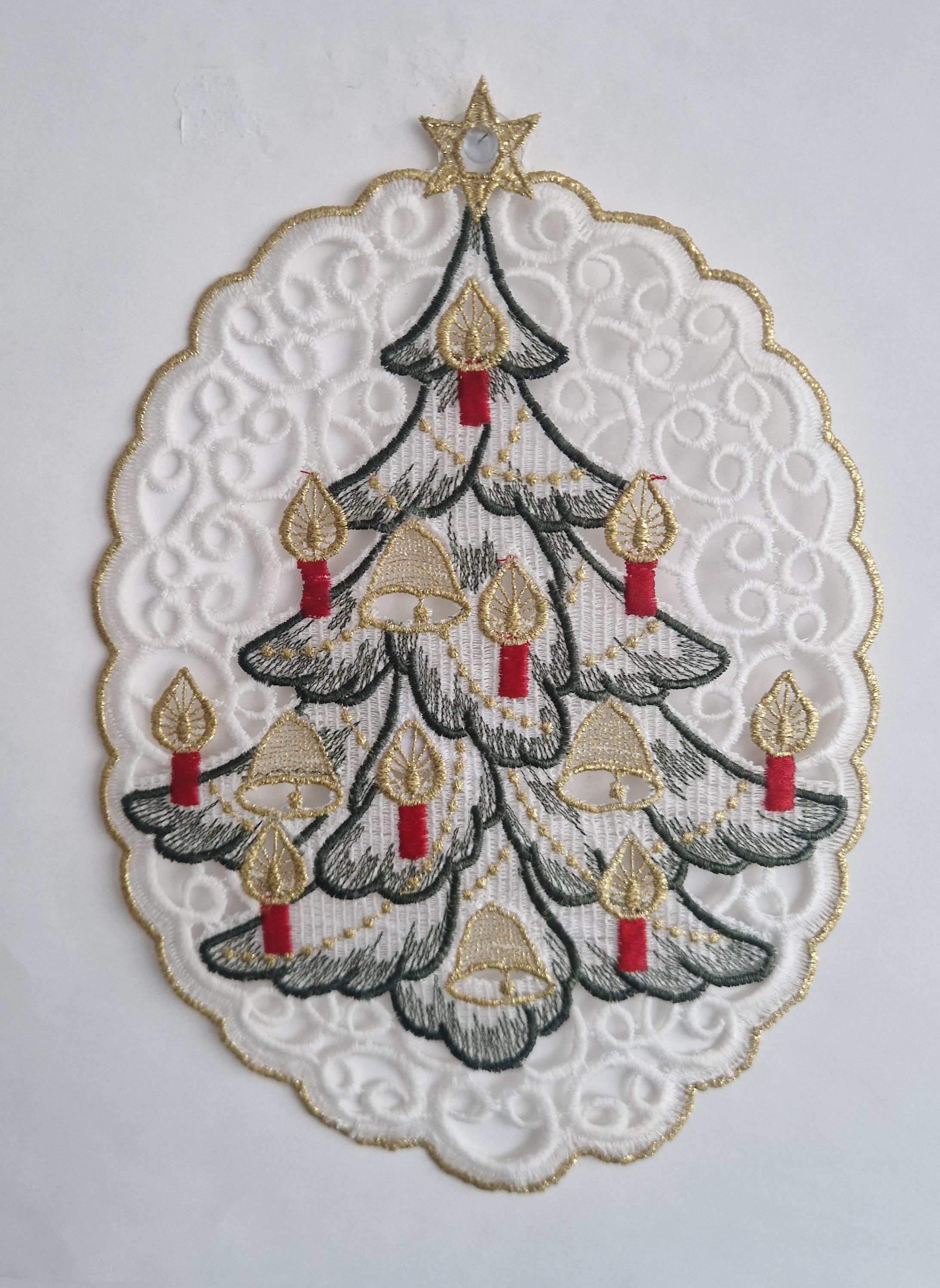 Stickereien Plauen Fensterbild "Fensterbild Weihnachtsbaum" echte Plauener Stickerei
