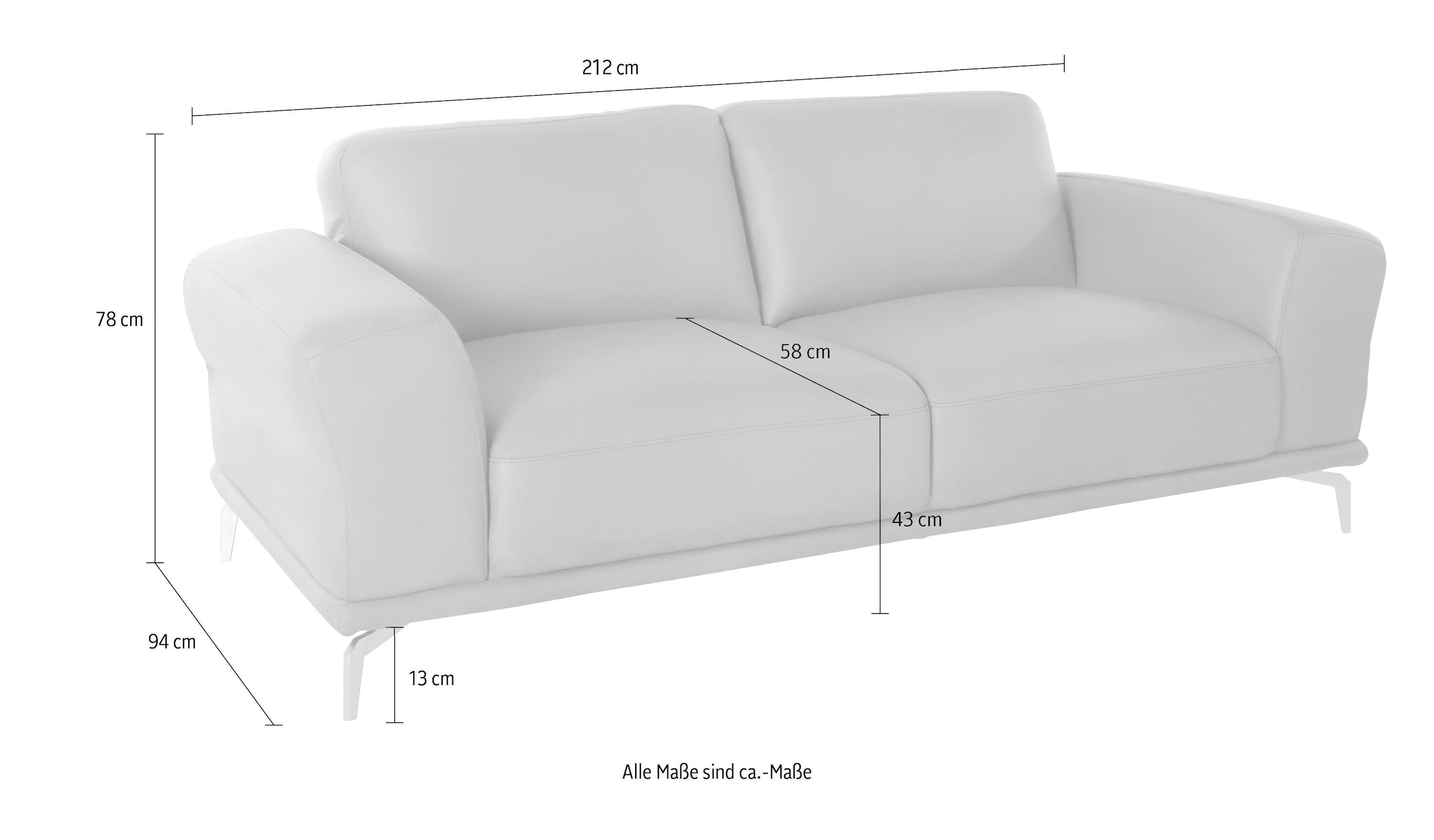 W.SCHILLIG 2,5-Sitzer »montanaa Design Sofa mit erstklassigem Sitzkomfort, Federkern« mit Metallfüßen in Silber matt, Breite 212 cm