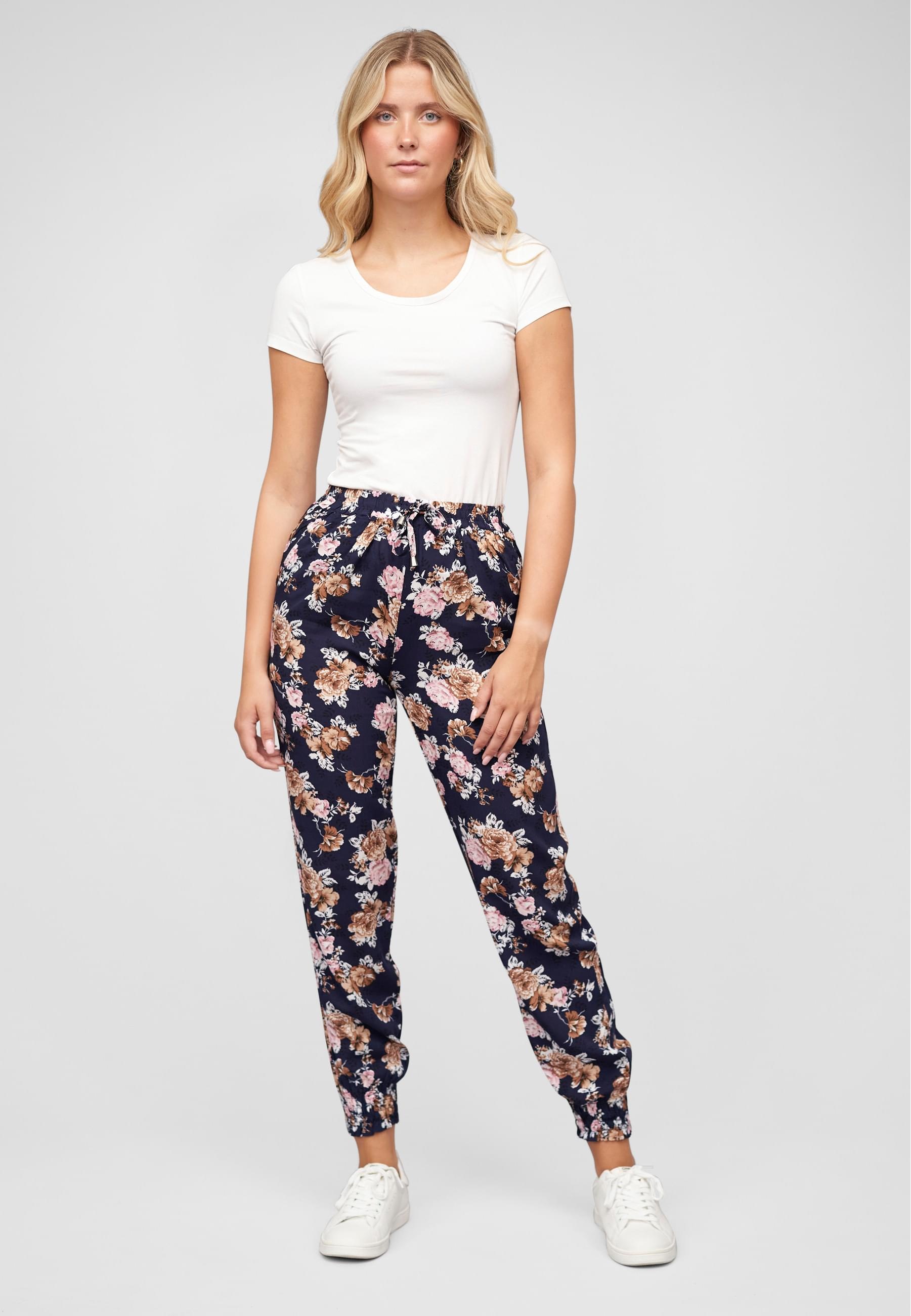 CLOUD 5IVE Stoffhose »CLOUD 5IVE Viskose Hose mit Bündchen 2-Pockets & Rosen Print«, (1 tlg.)