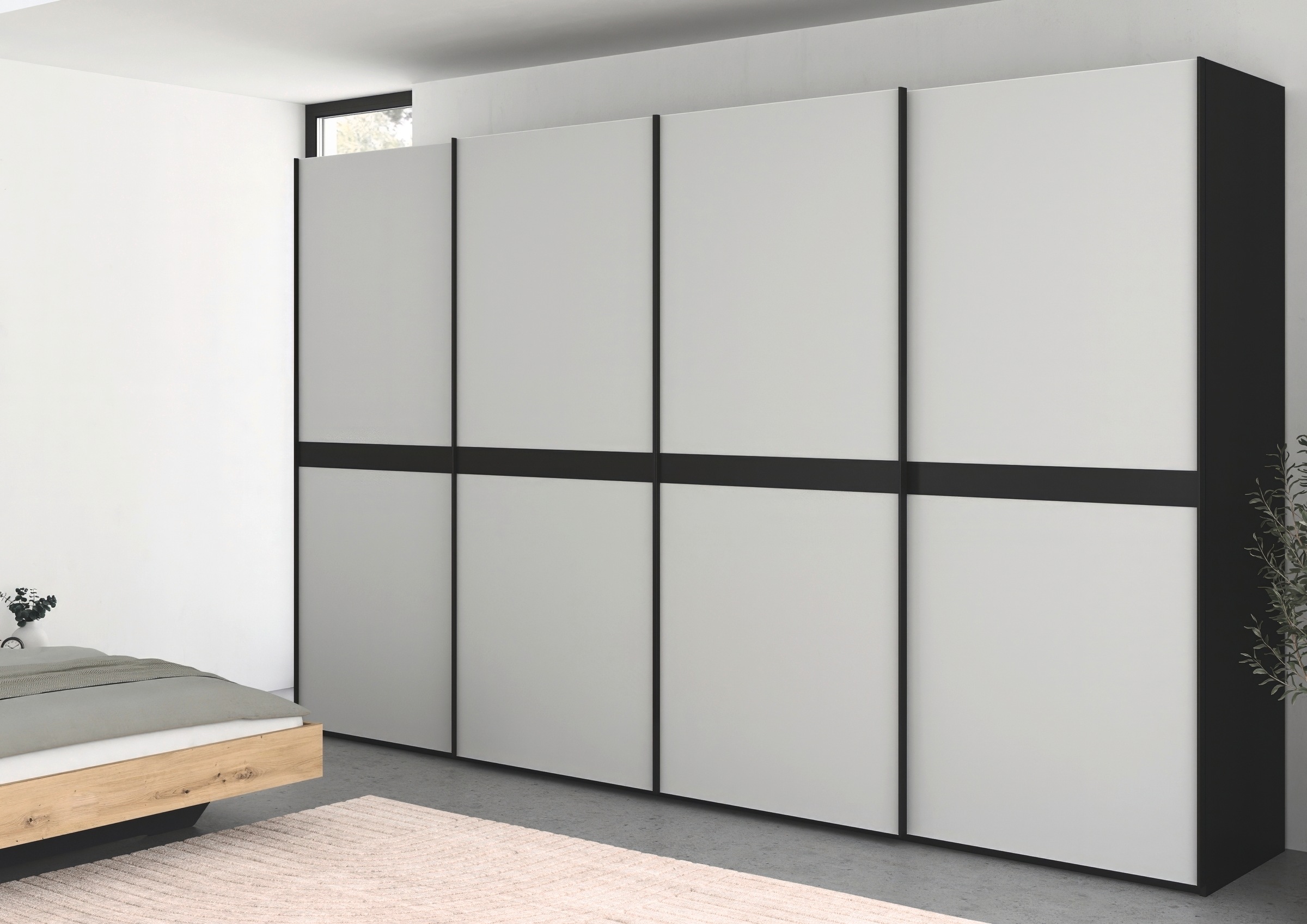 rauch Schwebetürenschrank »Kleiderschrank Schrank Garderobe Schlafzimmerschrank SCALE-LINE«, edle Optik mit Bauchbinde in Korpusfarbe mit Glasfront MADE IN GERMANY