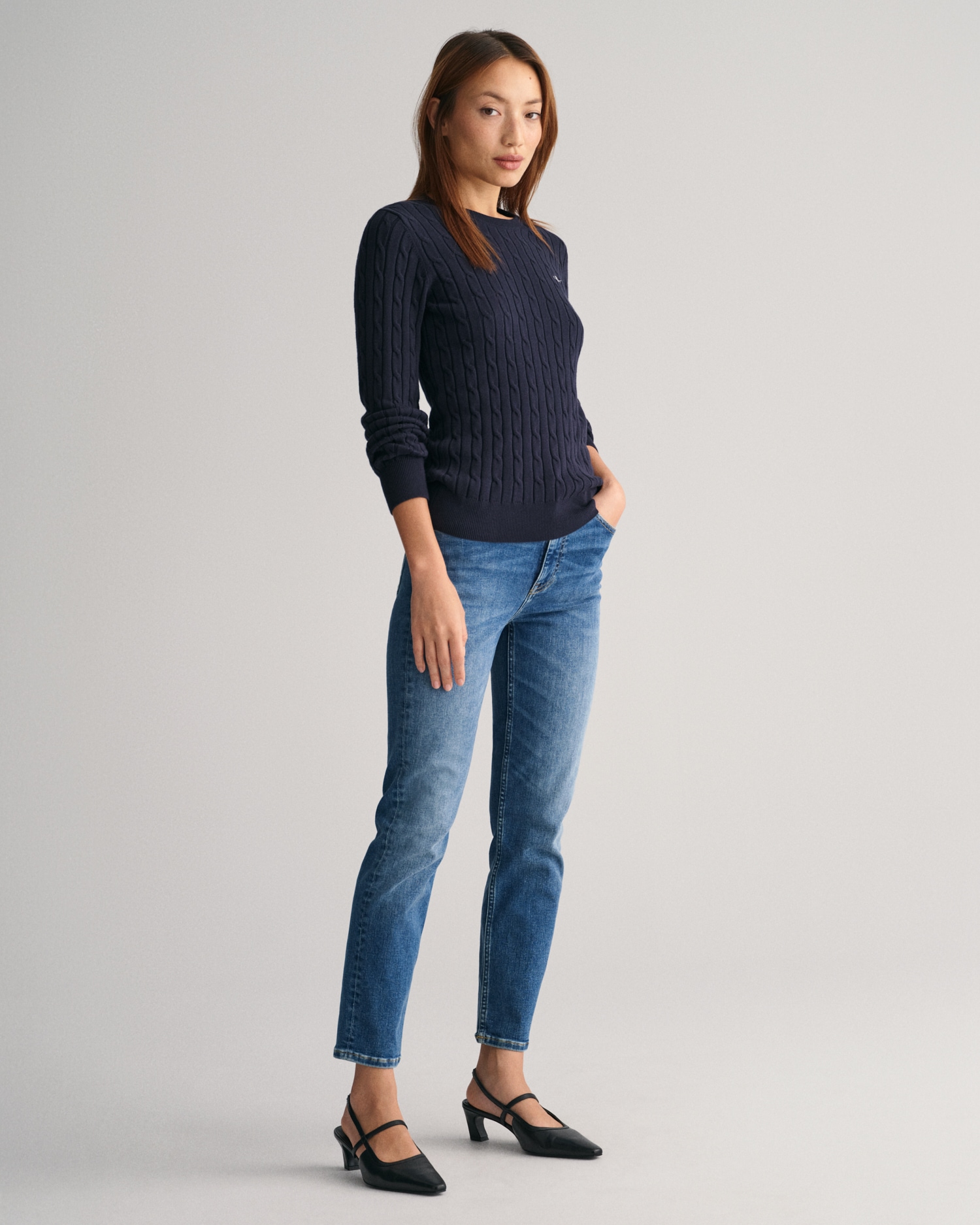 Gant Strickpullover »STRETCH COTTON CABLE C-NECK«, mit Logostickerei auf der Brust