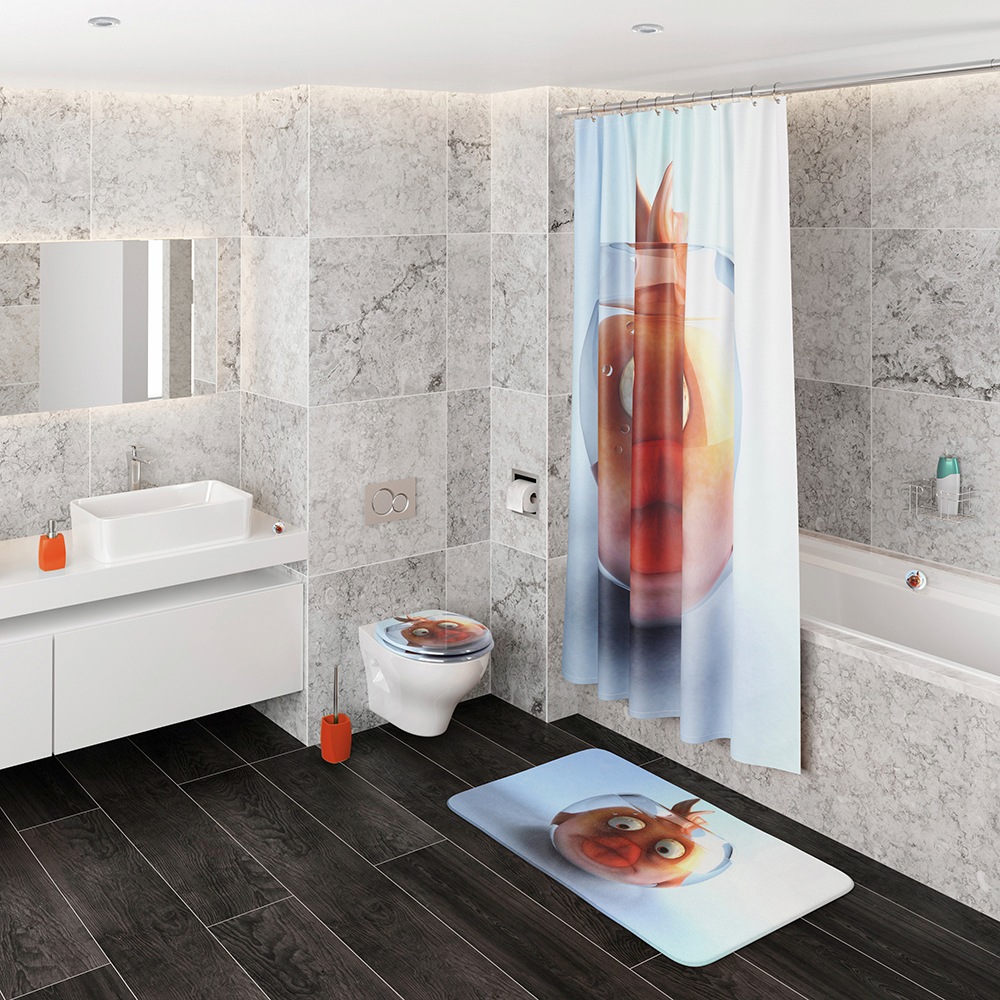 Thumbnail - Sanilo Badaccessoire-Set "Goldfisch" bestehend aus WC-Sitz, Badteppich und Waschbeckenstöpsel