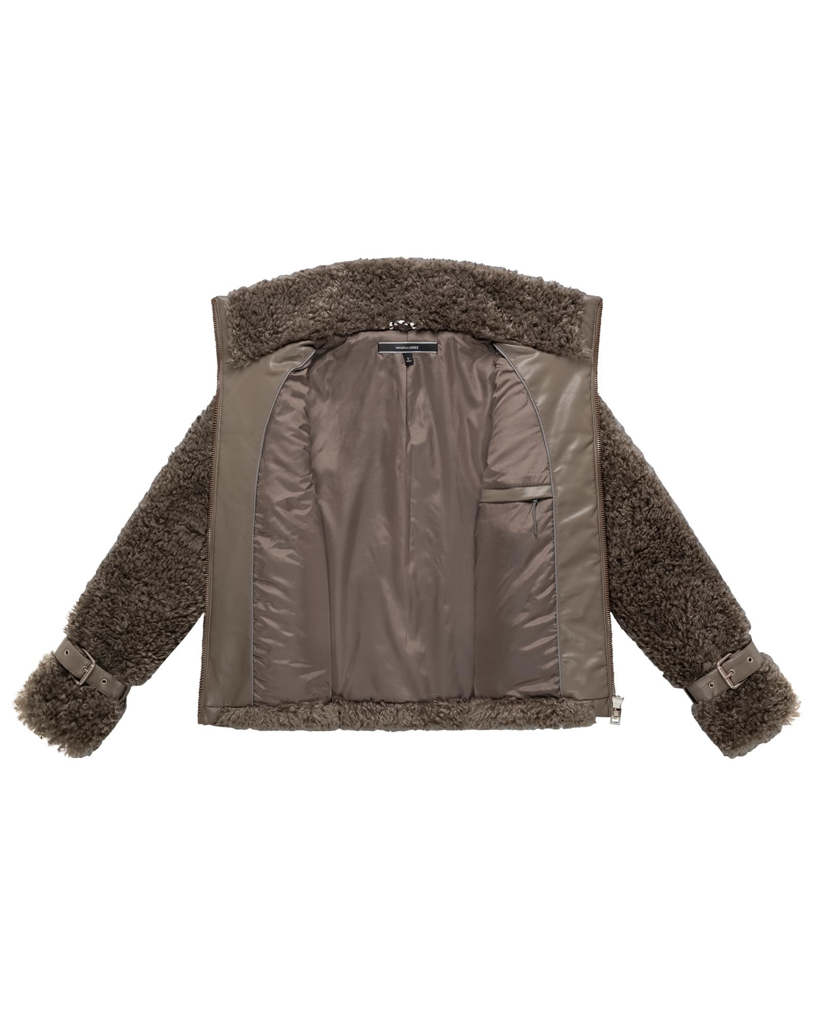 Navahoo Plüschjacke »Wuschelwonne 14« Teddy Jacke mit Kustleder-Details