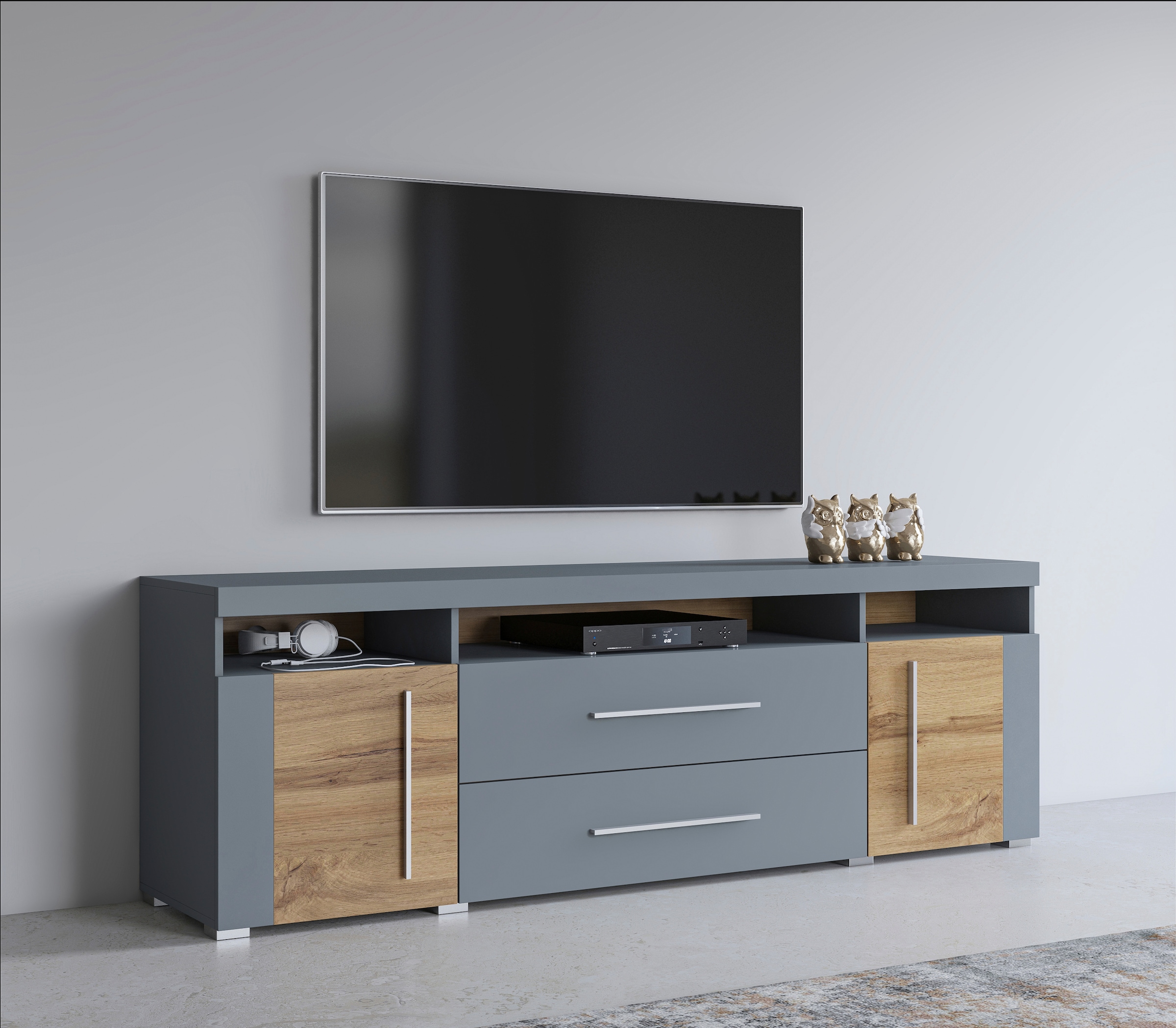 INOSIGN Lowboard "Roger,Breite 182 cm, stilvolle TV-Kommode, 2Türen 2 Schubladen", TV-Schrank mit viel Stauraum, TV-Boar