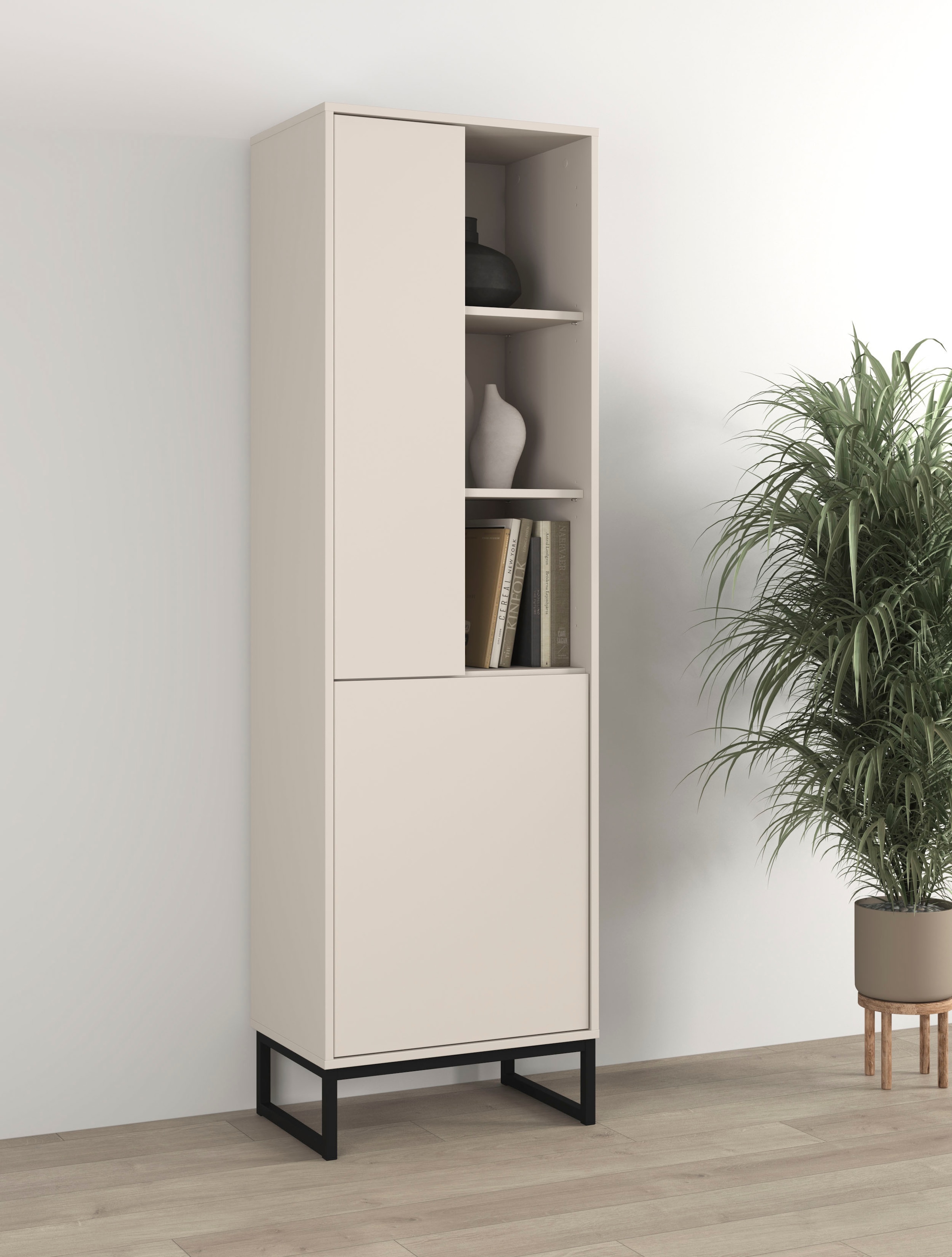 OTTO home Vitrine »Loft, Höhe 180 cm, moderne grifflose Standvitrine mit 2 Türen« Hochschrank mit viel Stauraum, verstellbaren Einlegeböden, Regal