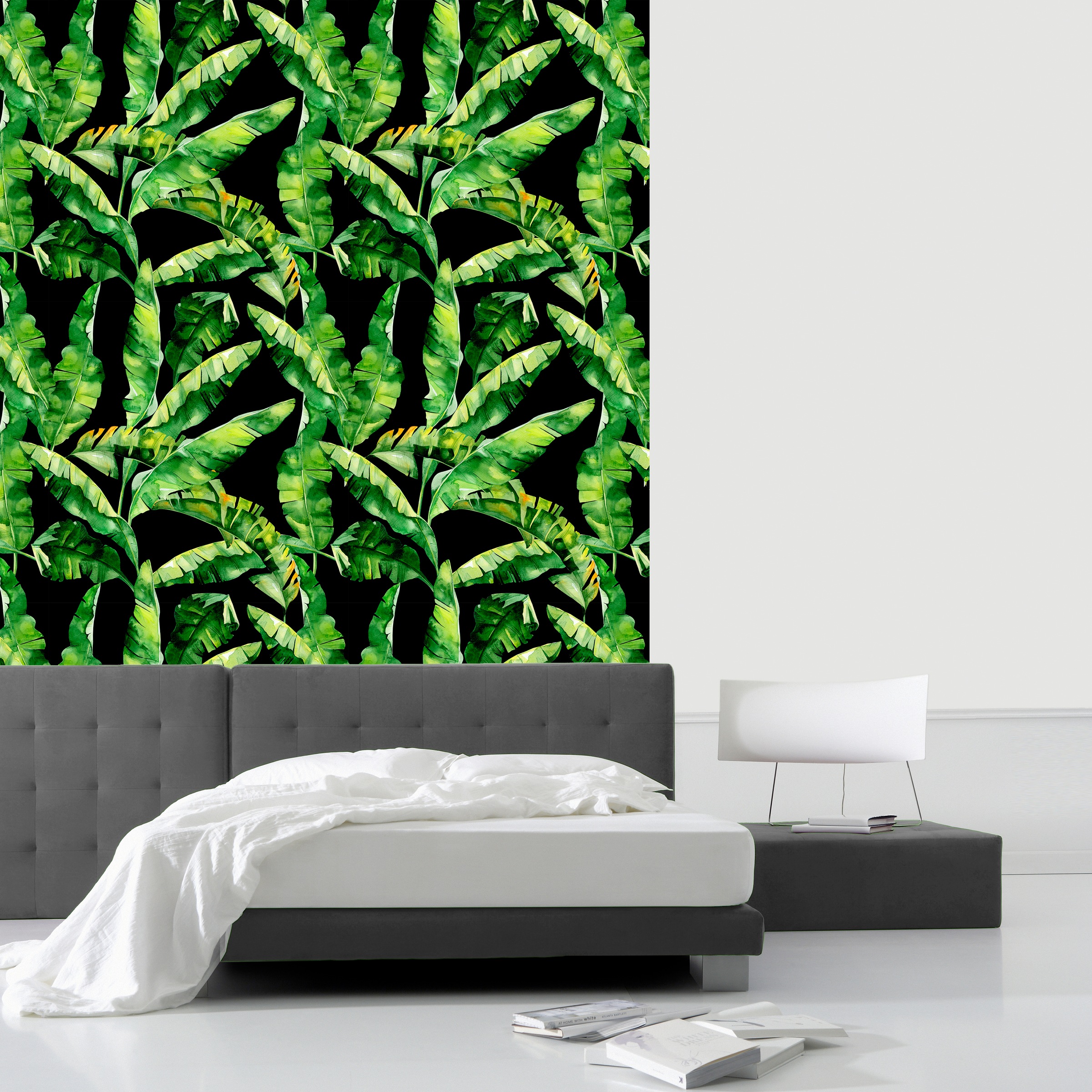 queence Vinyltapete »Tropische Blätter-Grün«, bedruckt-Motiv-botanisch-floral-gemustert-natürlich, 90x250cm, selbstklebend, kinderleichte Anbringung, Sticker