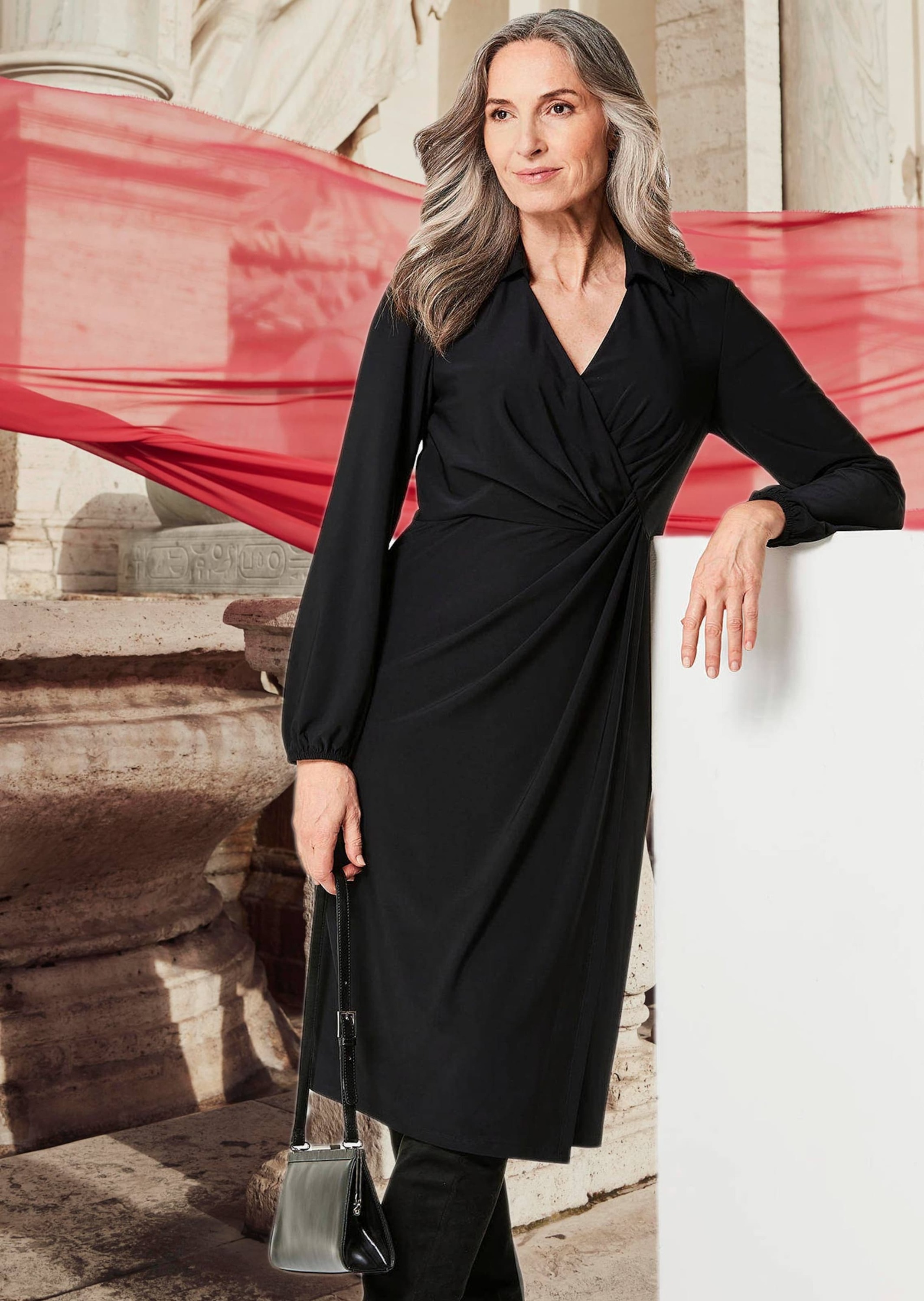 Thumbnail - GOLDNER Jerseykleid "Kurzgröße Elegantes Jerseykleid mit V-Ausschnitt" Wickeloptik