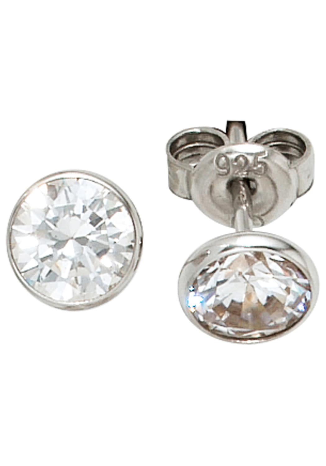 Paar Ohrstecker JOBO, silber (silber 925), Ohrringe, Damen, 6,5mm, Silber 925 (Sterlingsilber), rund 925 Silber mit Zirkonia