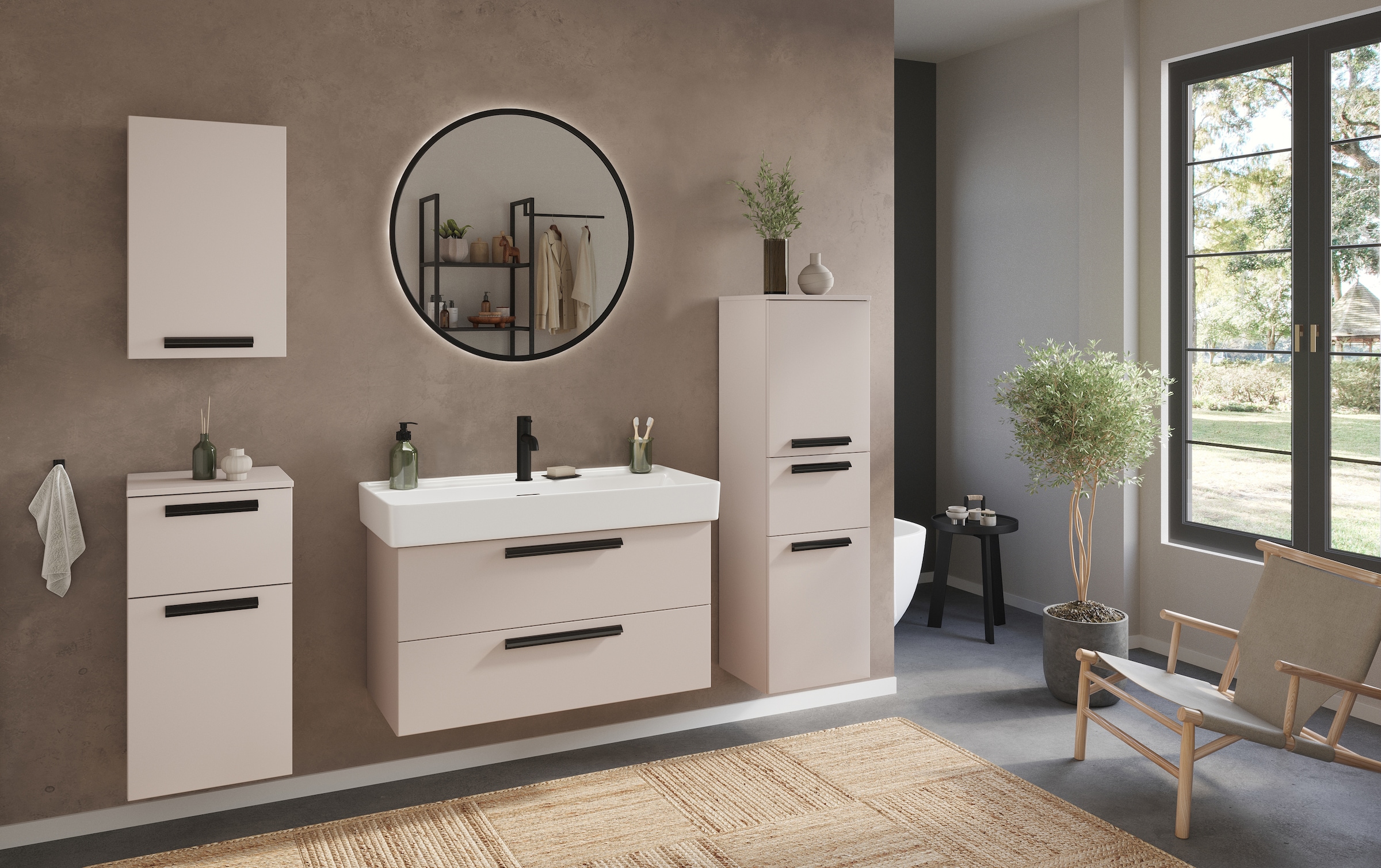 welltime Unterschrank »SALVADA, Unterschrank 40 cm, gedämpfte Scharniere, Softclose«, Kaschmir, Front und Korpus aus hochwertigen MDF, Anti-Finger-Print