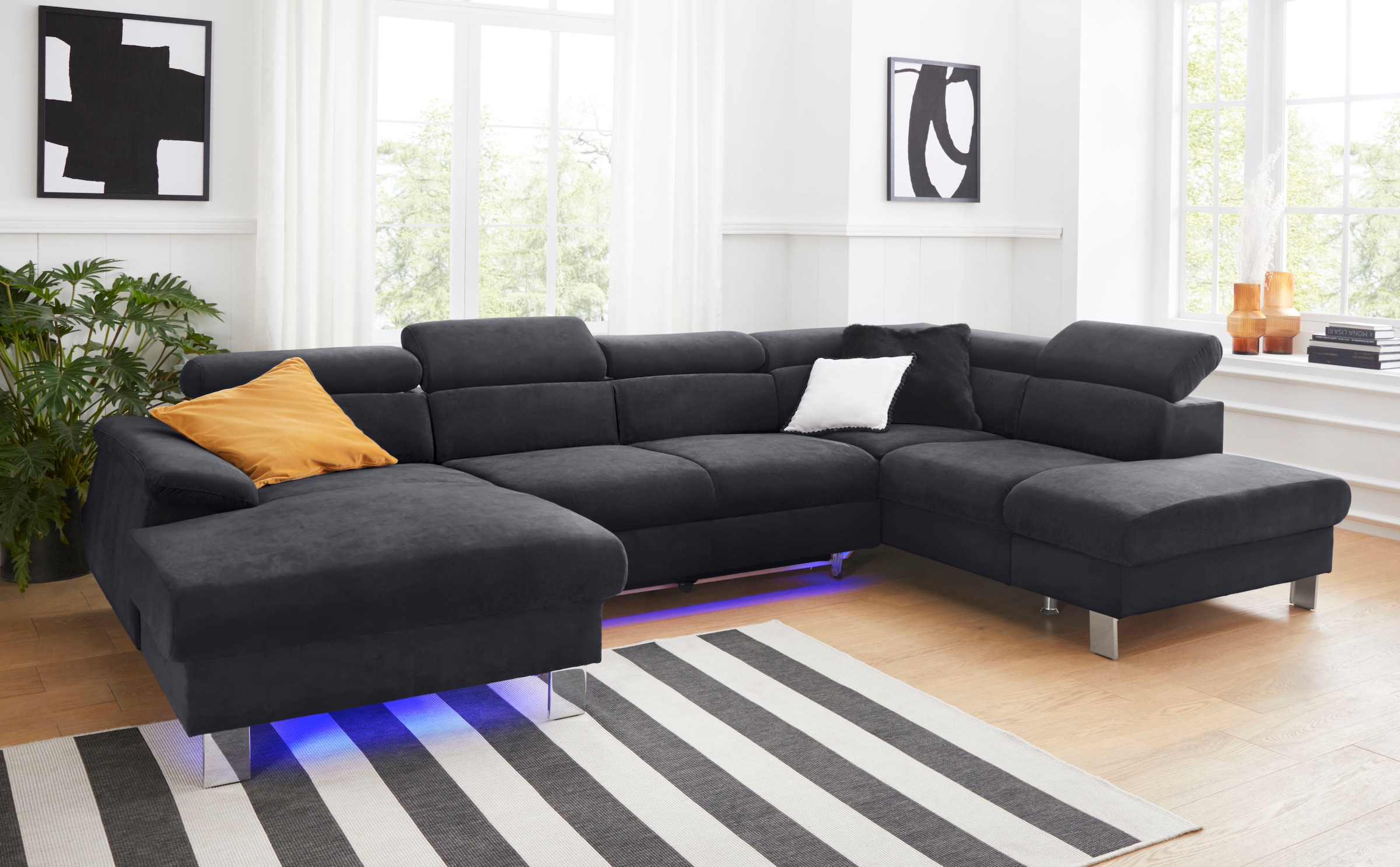 COTTA Wohnlandschaft "Komaris U-Form, B: 320 cm" mit Kopfteilverstellung, optional Schlaffunktion, Bettkasten & Licht