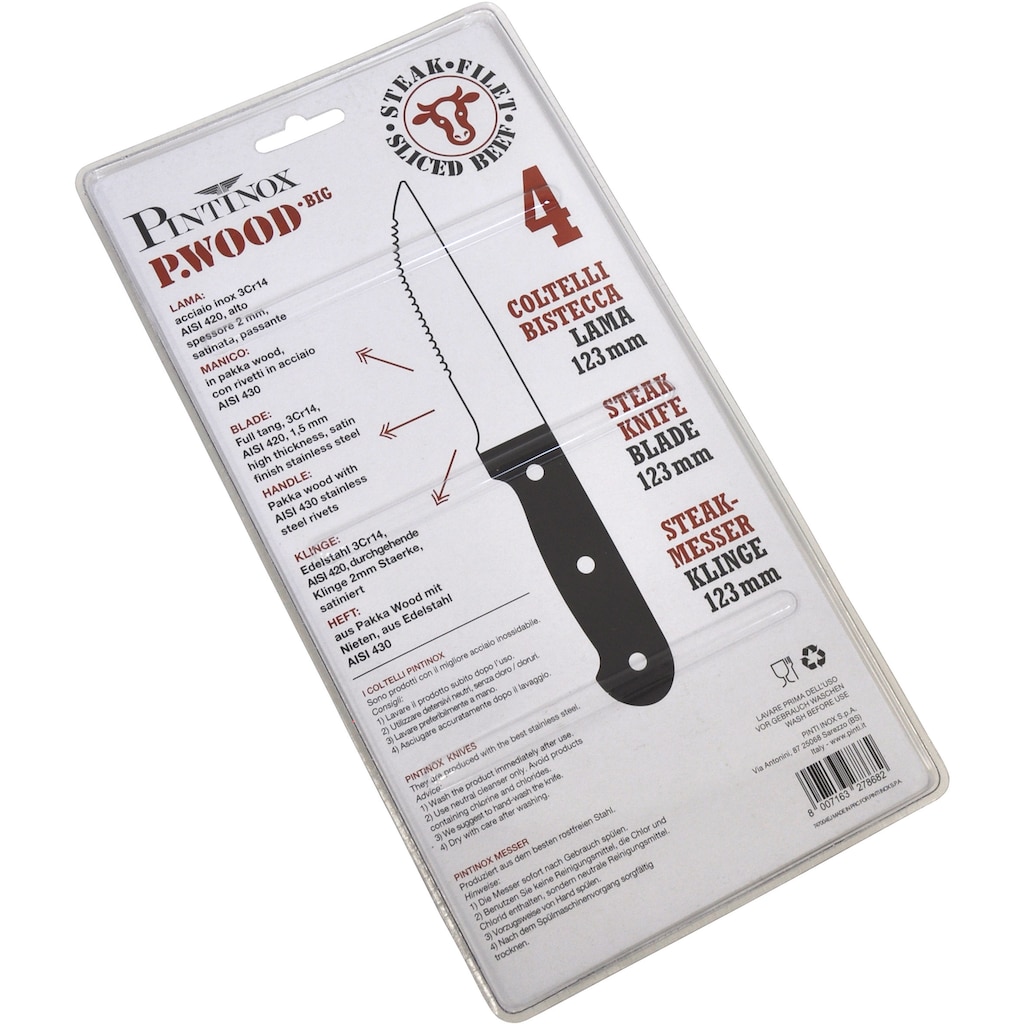 PINTINOX Steakmesser »P.Wood«, (Set, 4 tlg.)