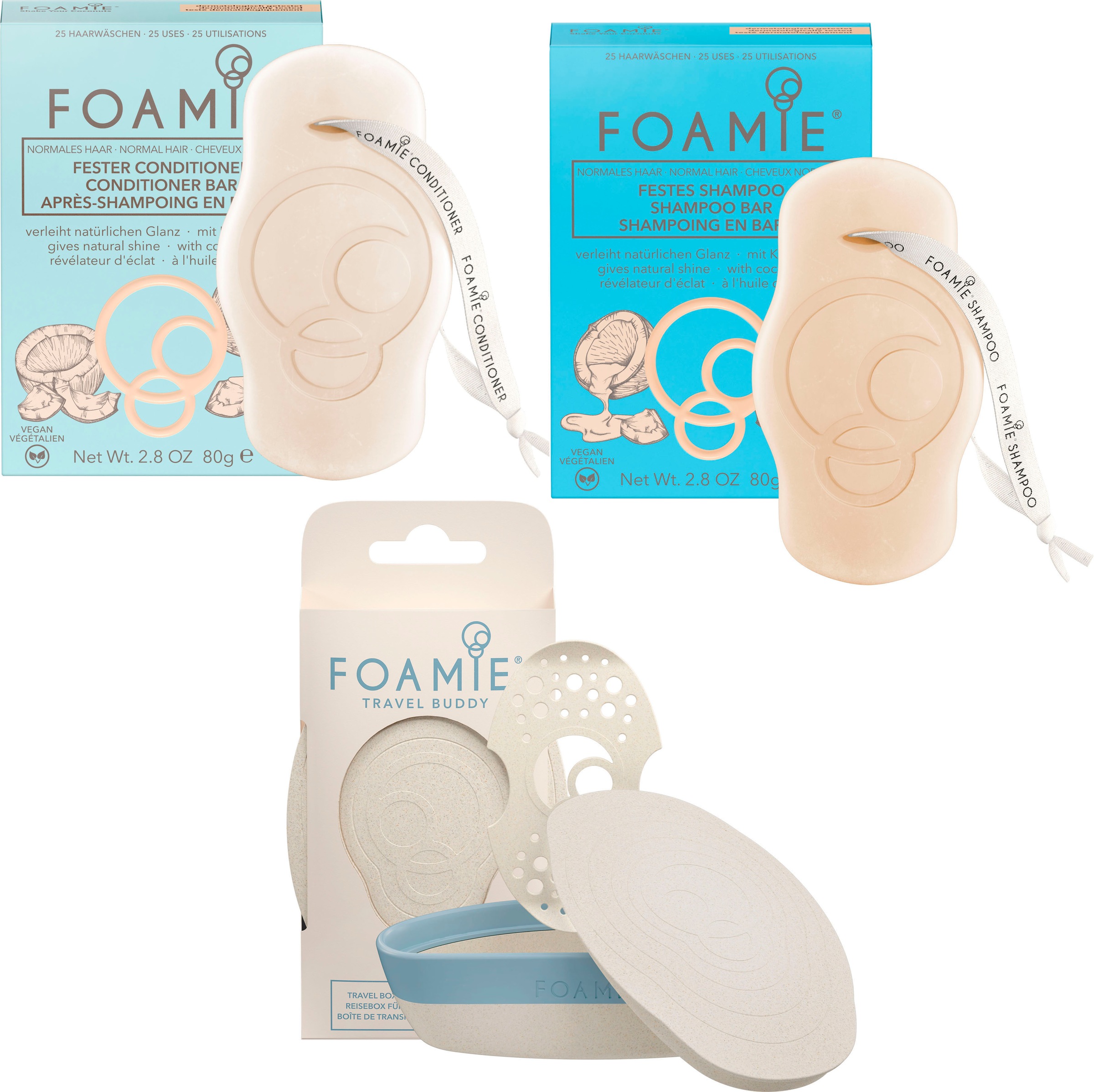 Haarpflege-Set Coconut festes Shampoo & fester Conditioner &Travel Buddy, 3-tlg.