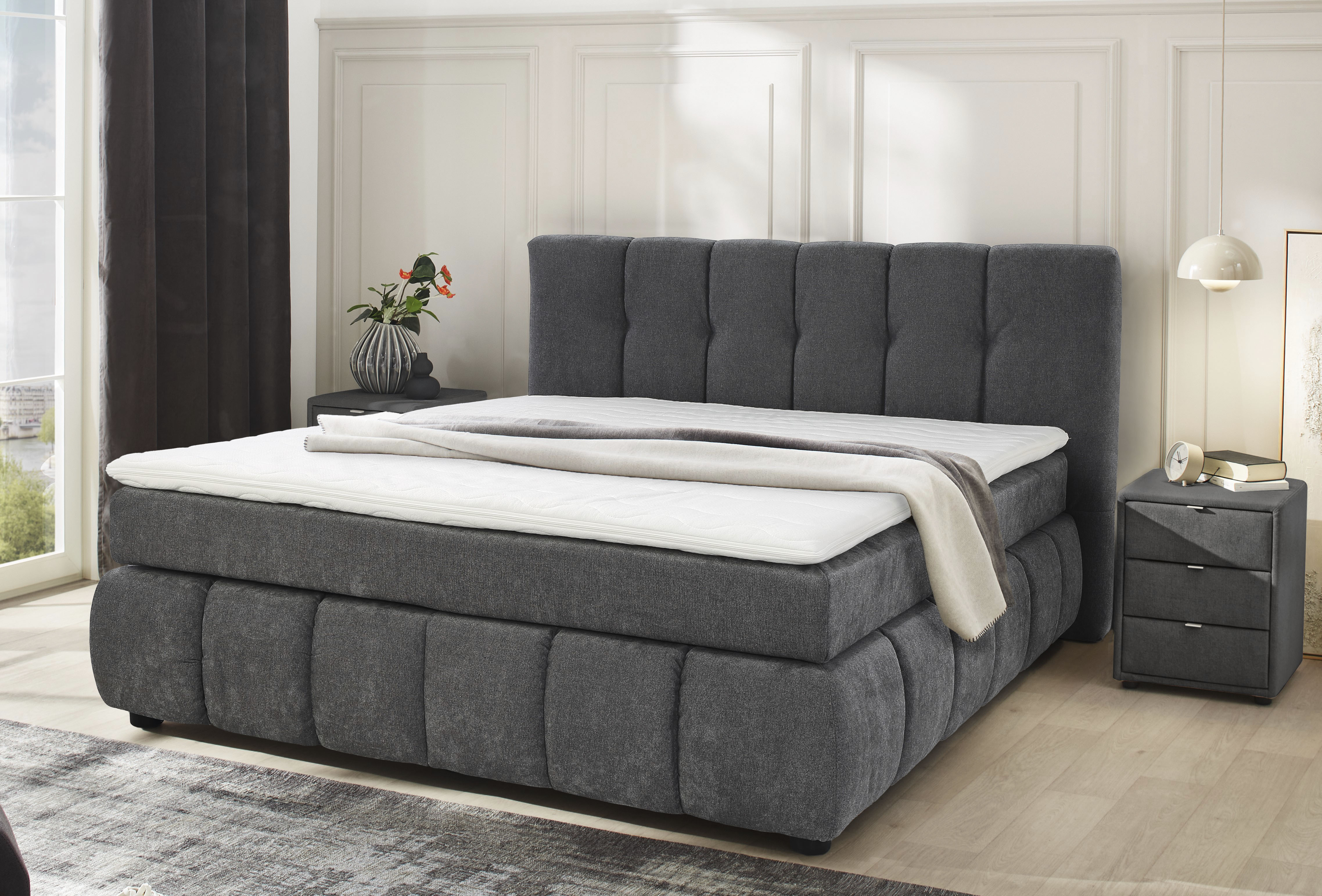Jockenhöfer Gruppe Boxspringbett "Cora" Wende-Bonell-Federkern-Matratze (H2/H3), PU-Schaum Topper
