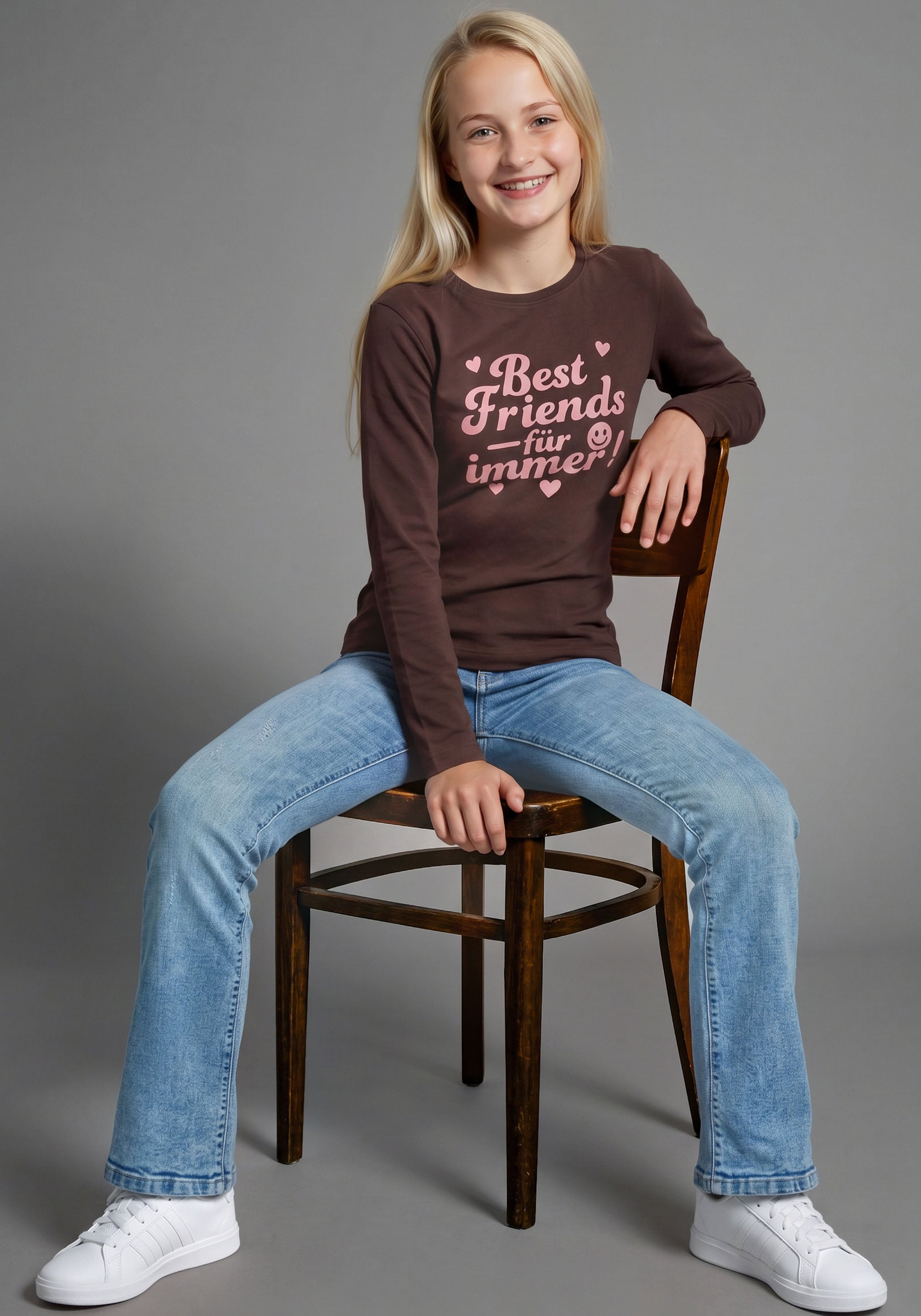 KIDSWORLD Langarmshirt »Slogan Shirt: BEST FRIENDS - für immer!« hüftlange Schnittform, Langarm, Basic-Stil