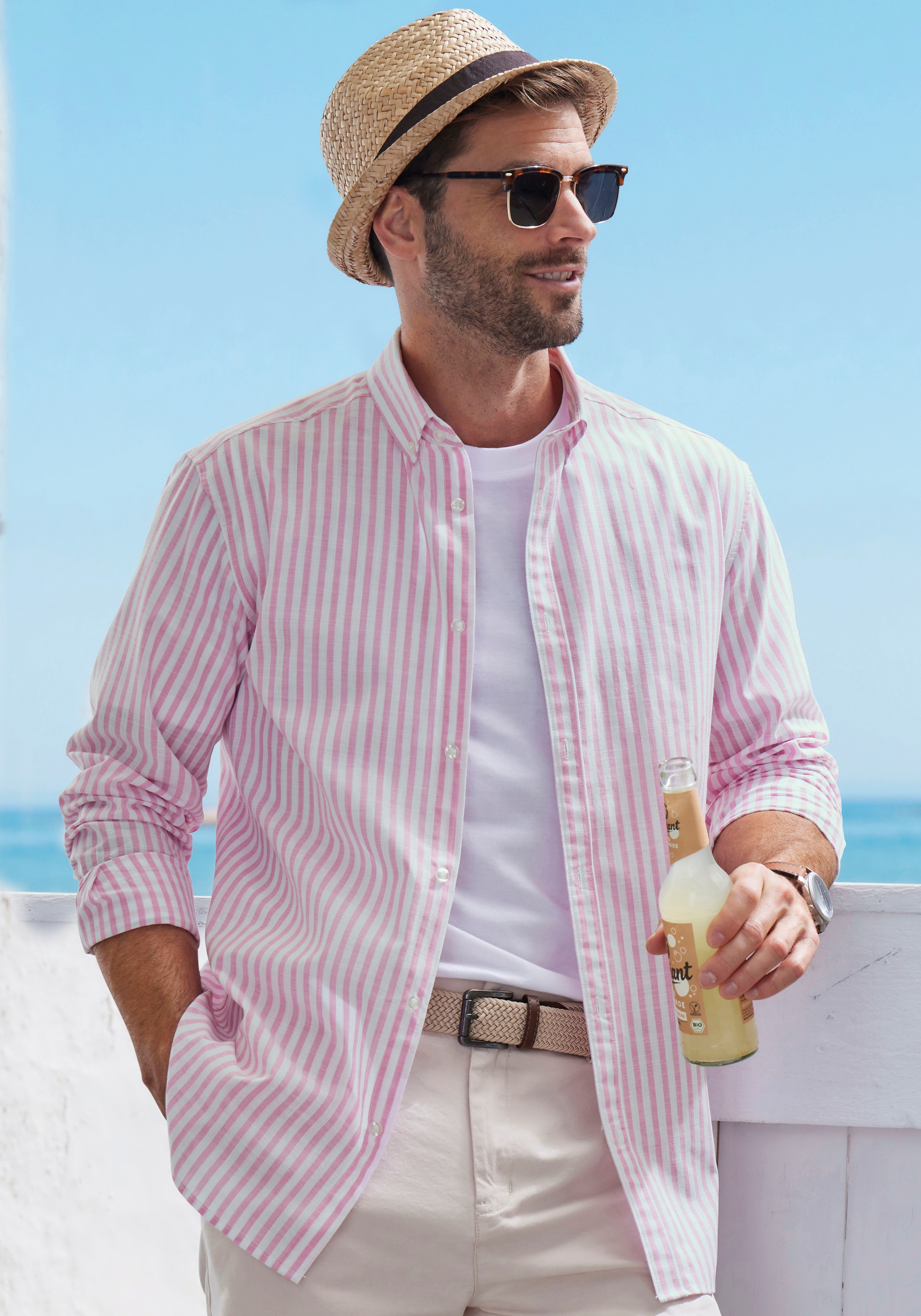 John Devin Langarmhemd »Regular Fit«, Streifenhemd mit Button-down-Kragen, aus reiner Baumwolle