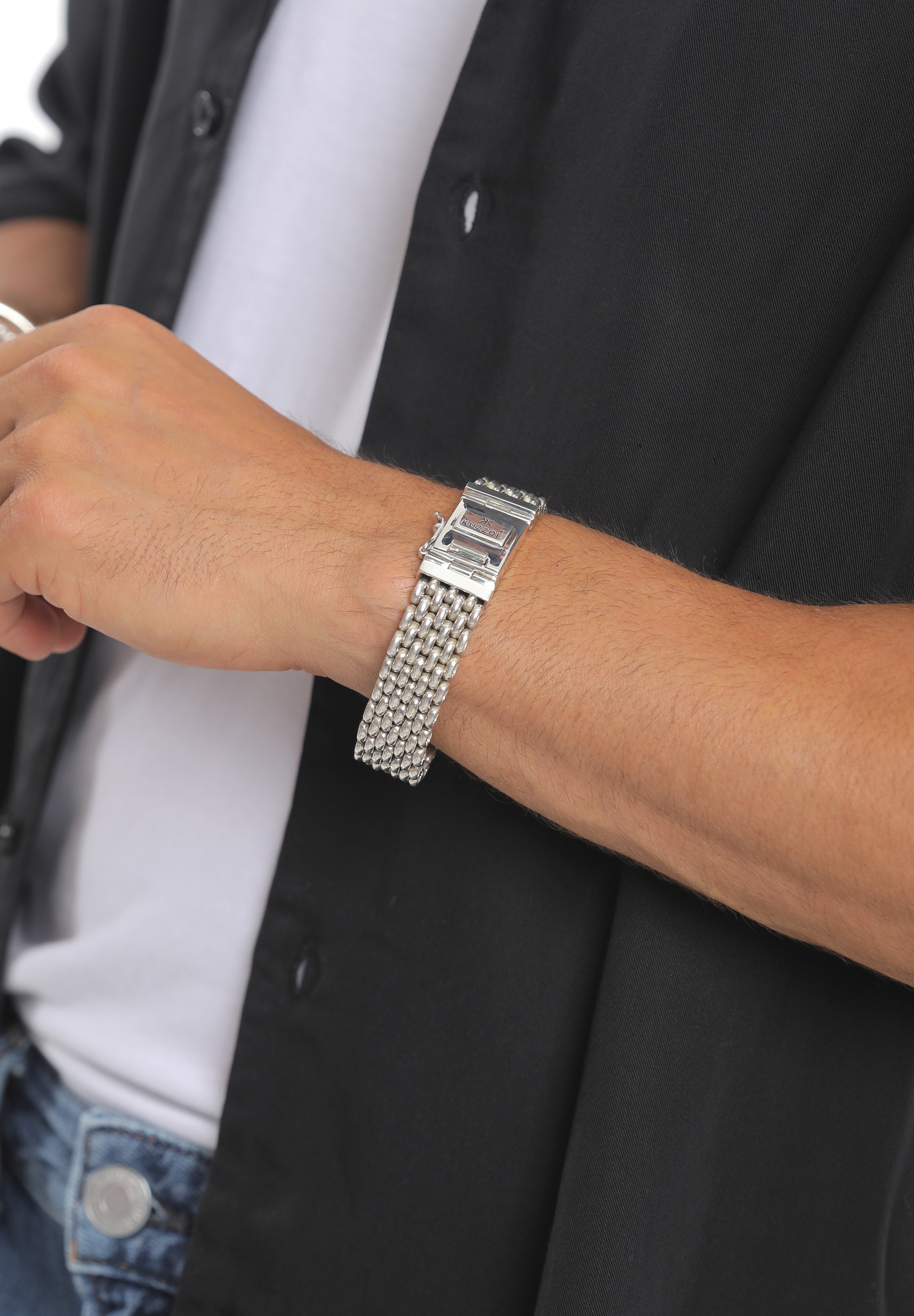 Kuzzoi Armband »Herren Breit Massiv Kastenverschluss 925 Silber«