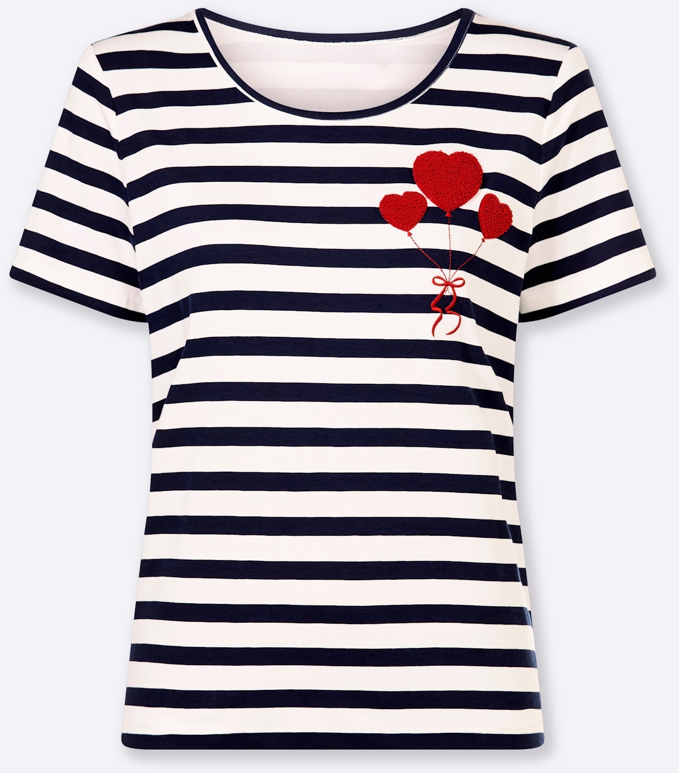 T-Shirt HEINE "Shirt", Damen, Gr. 36, marine, ecru, geringelt, 95% Viskose, 5% Elasthan, gemustert, gestreift, mehrfarbig, Rundhals, Shirts T-Shirt 3