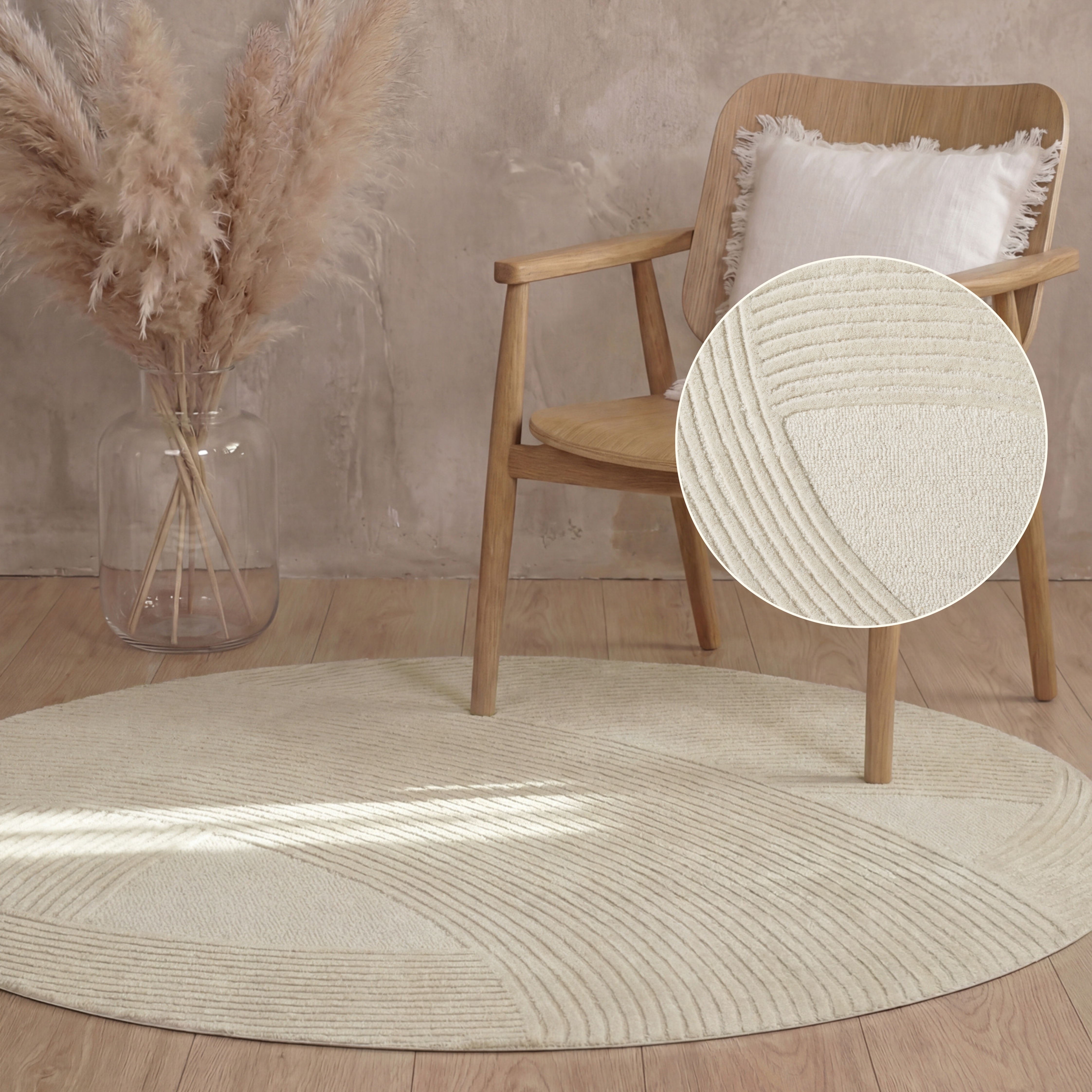 Ted Baker Wollteppich "Victoria, auch in rund" rund 18 mm Höhe Naturteppich Wolle, Hoch-Tief-Design, Wohnzimmer, Schlafzimmer