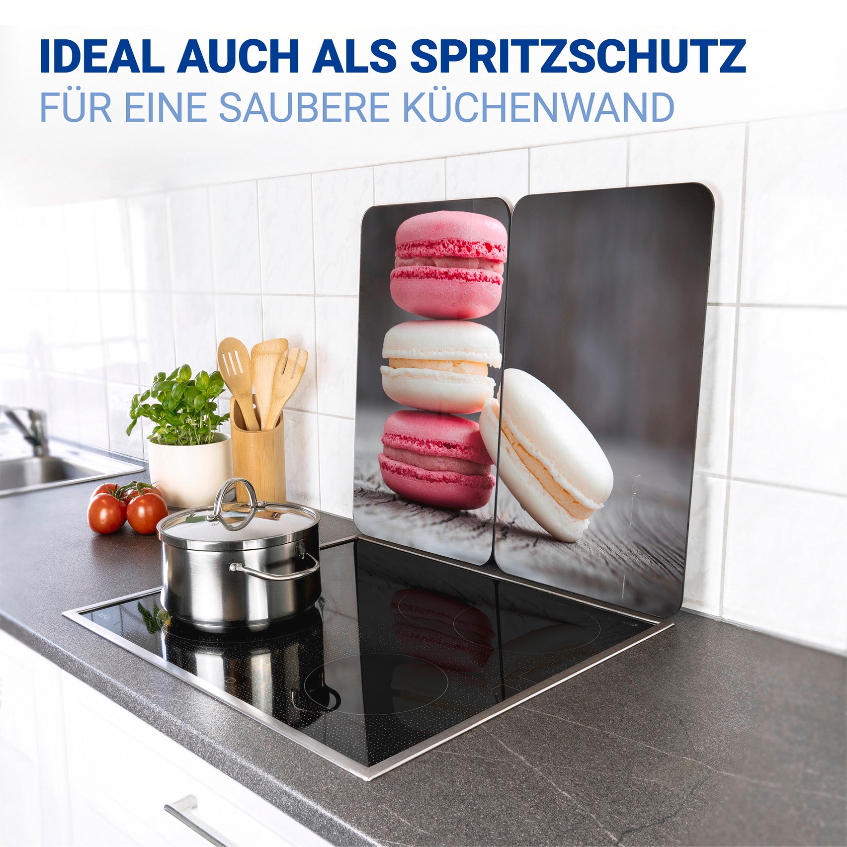 WENKO Herd-Abdeckplatte »Universal Modell Macarons«, (Set, 2 tlg.), Herdabdeckung für alle Herdarten, kratzfest, mit rutschfesten Füßen