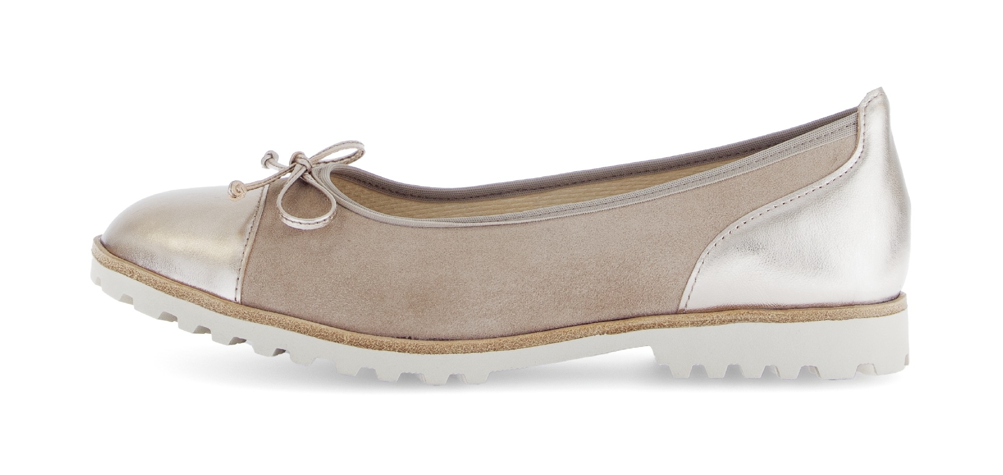 Ballerina GABOR, Damen, Gr. 38,5, taupe, silberfarben, Glattleder, Veloursleder, Schuhe Ballerina, Blockabsatz, Businessschuh, Schlupfschuh mit Zierschleife 2