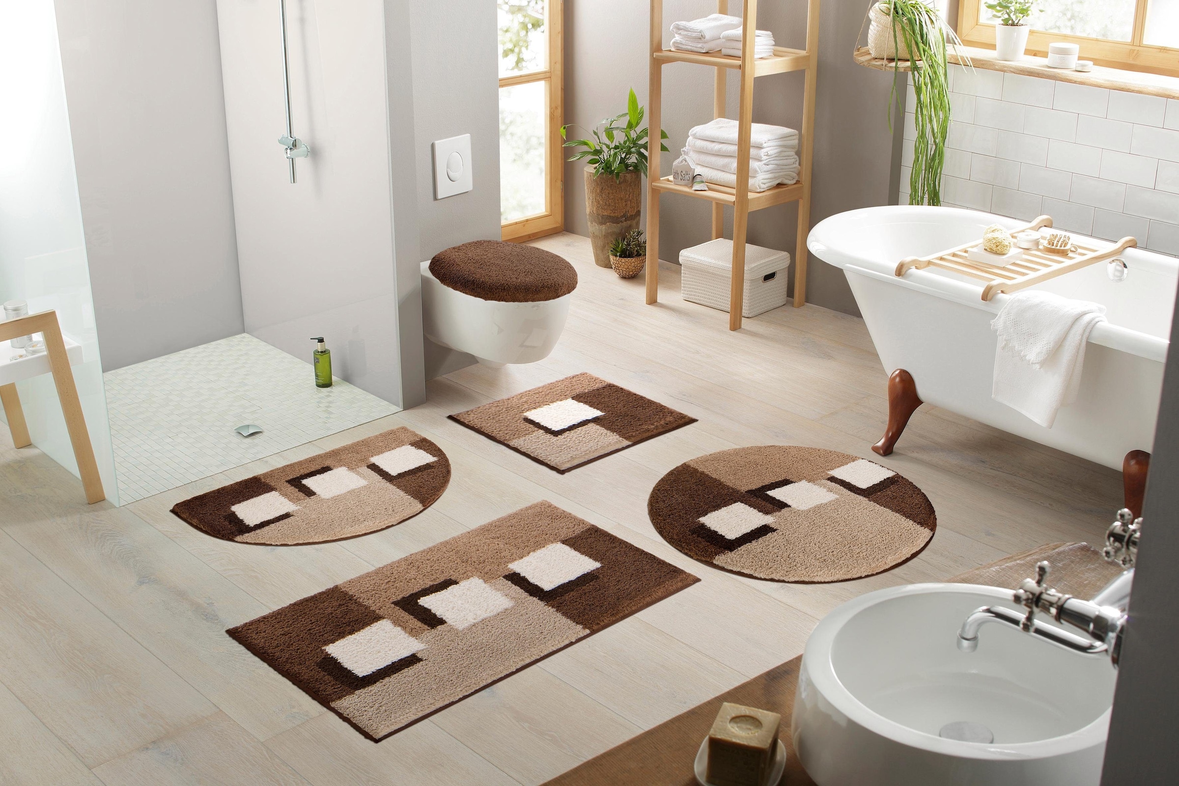 my home Badematte »Ada, Badvorleger, Badezimmer Teppich«, rutschhemmend beschichtet, schnell trocknend-strapazierfähig-fußbodenheizungsgeeignet, Badteppich, Badematten auch als 3 teiliges Set erhältlich