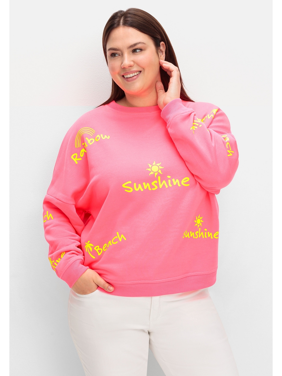 Sweatshirt »Große Größen«, aus Baumwolle, mit Neon-Print
