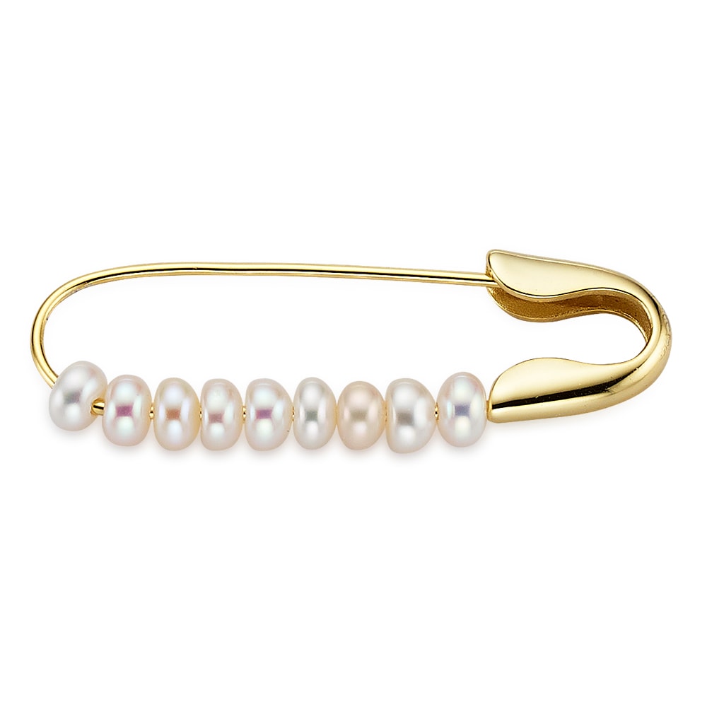 Anstecknadel "Schmuck Geschenk Brosche Sicherheitsnadel mit Muschelkernperlen", gelbgoldfarben, weiß, ANISTON JEWELRY & WATCHES, Broschen, Damen, Perl