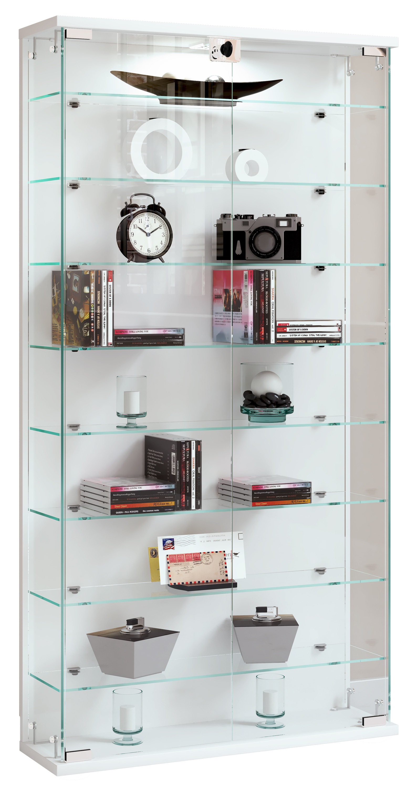 Wandregal VCM, B:59cm T:17cmweiß, Wohnzimmer, Regale, "Wandvitrine Hängevitrine Glasvitrine Relas L"