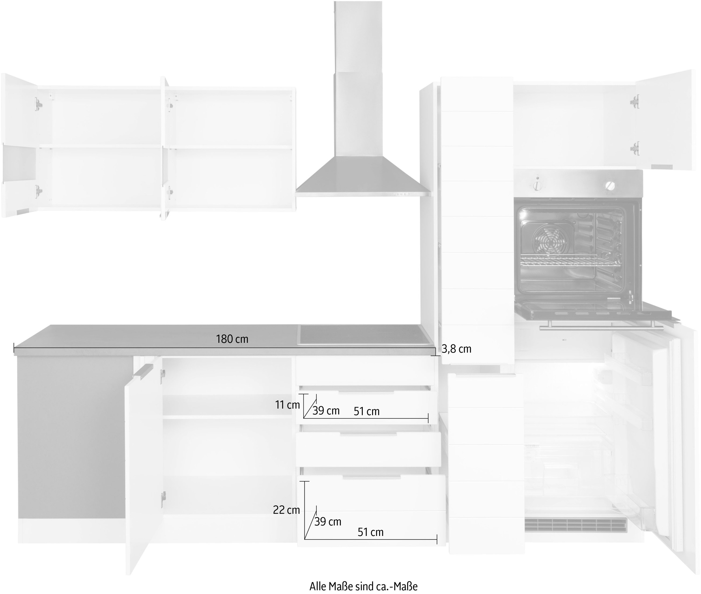 Kochstation Küche »KS-Luhe«, Stellbreite 240x270 cm, wahlweise mit oder ohne E-Geräten, MDF-Fronten